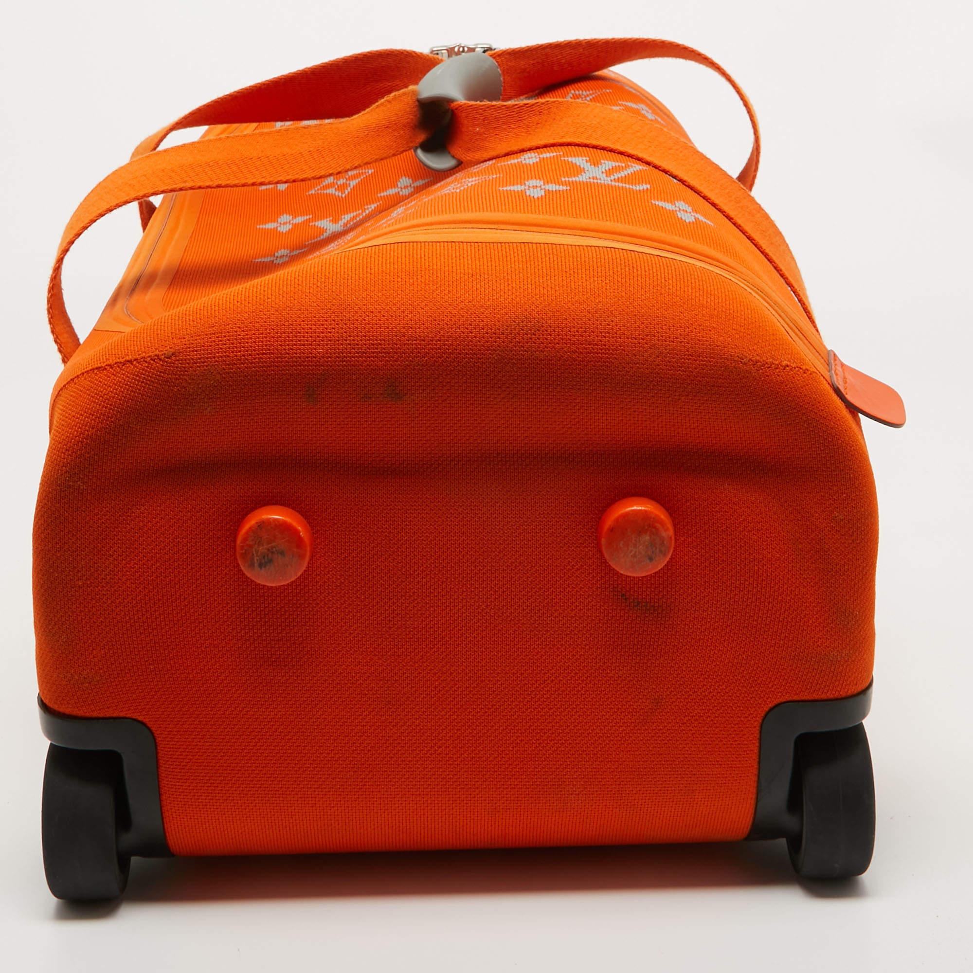 Louis Vuitton Orange Monogram Knit Horizon Soft Duffle 55 Rolling Luggage 8