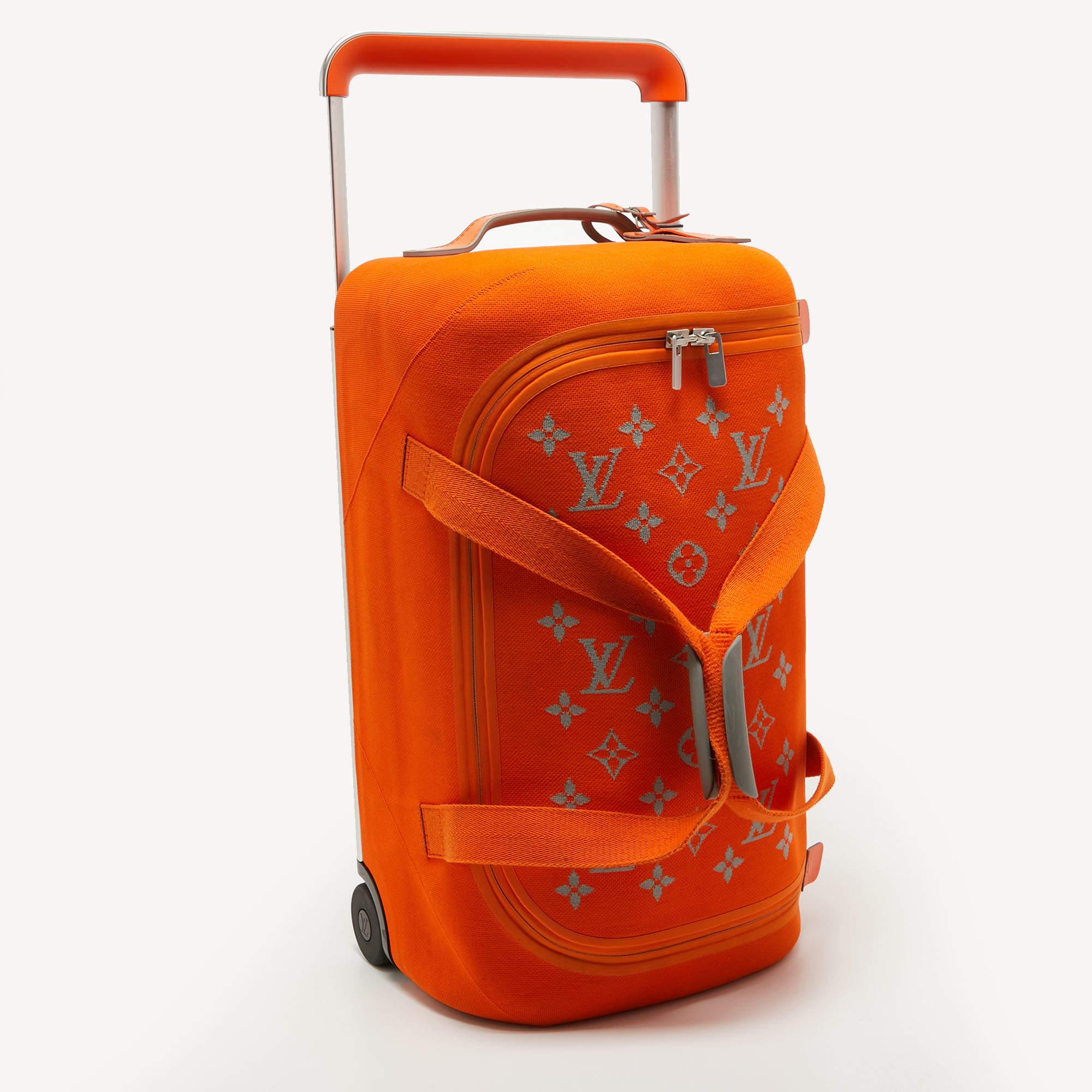 Men's Louis Vuitton Orange Monogram Knit Horizon Soft Duffle 55 Rolling Luggage