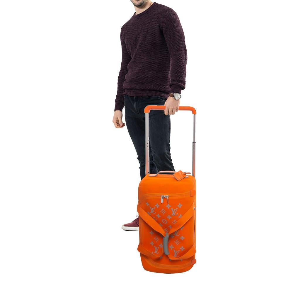 Louis Vuitton Orange Monogram Knit Horizon Soft Duffle 55 Rolling Luggage 4