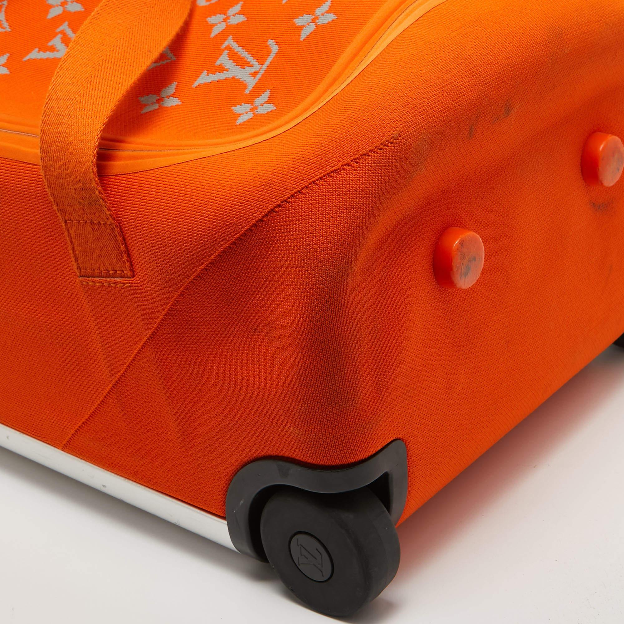 Louis Vuitton Orange Monogram Knit Horizon Soft Duffle 55 Rolling Luggage 4