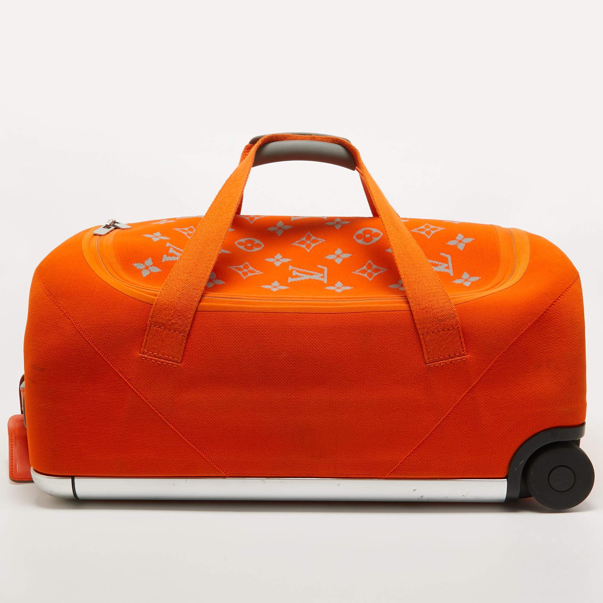 Louis Vuitton Orange Monogram Knit Horizon Soft Duffle 55 Rolling Luggage 5