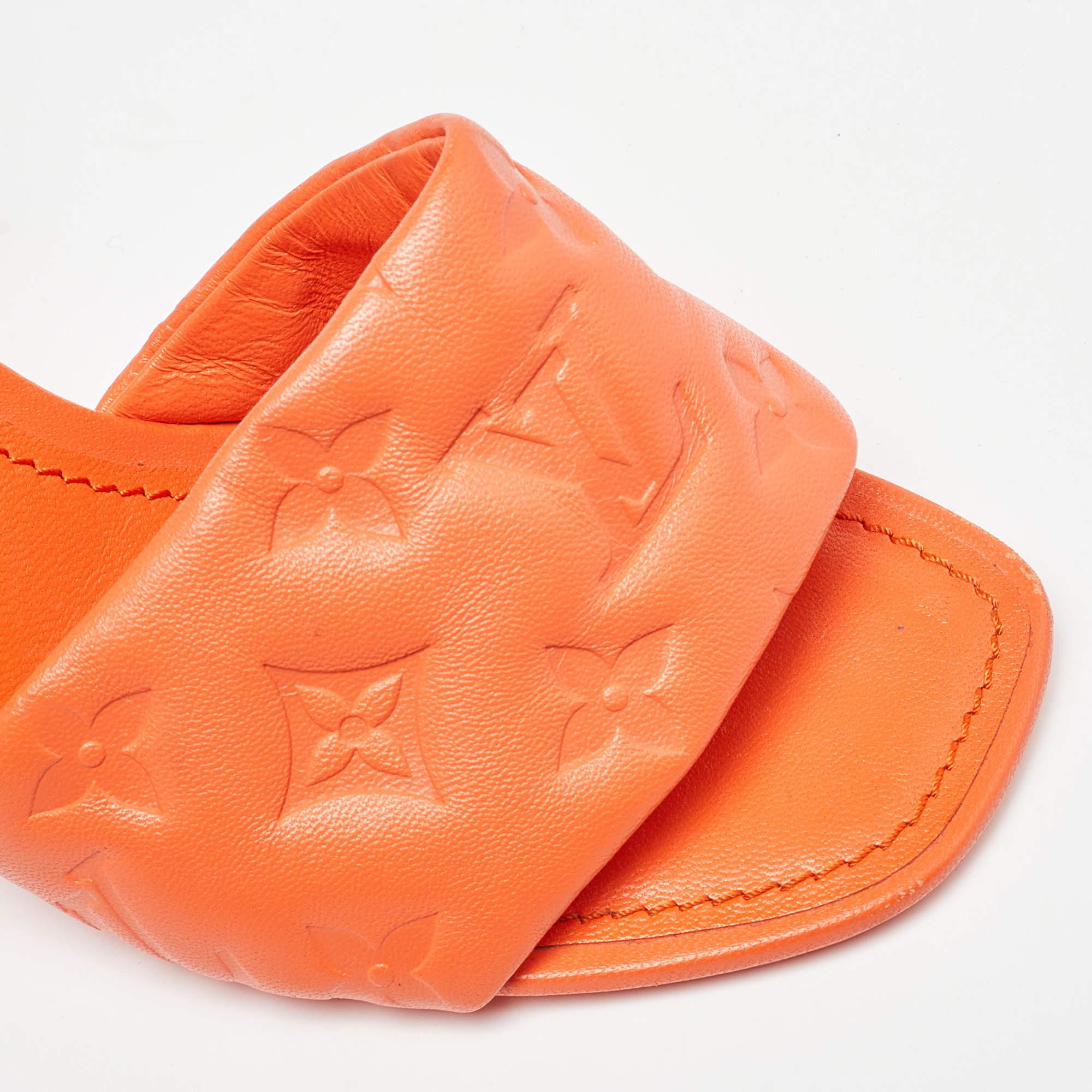 Women's Louis Vuitton Orange Monogram Leather Revival Open Toe Slide Sandals Size 36 For Sale
