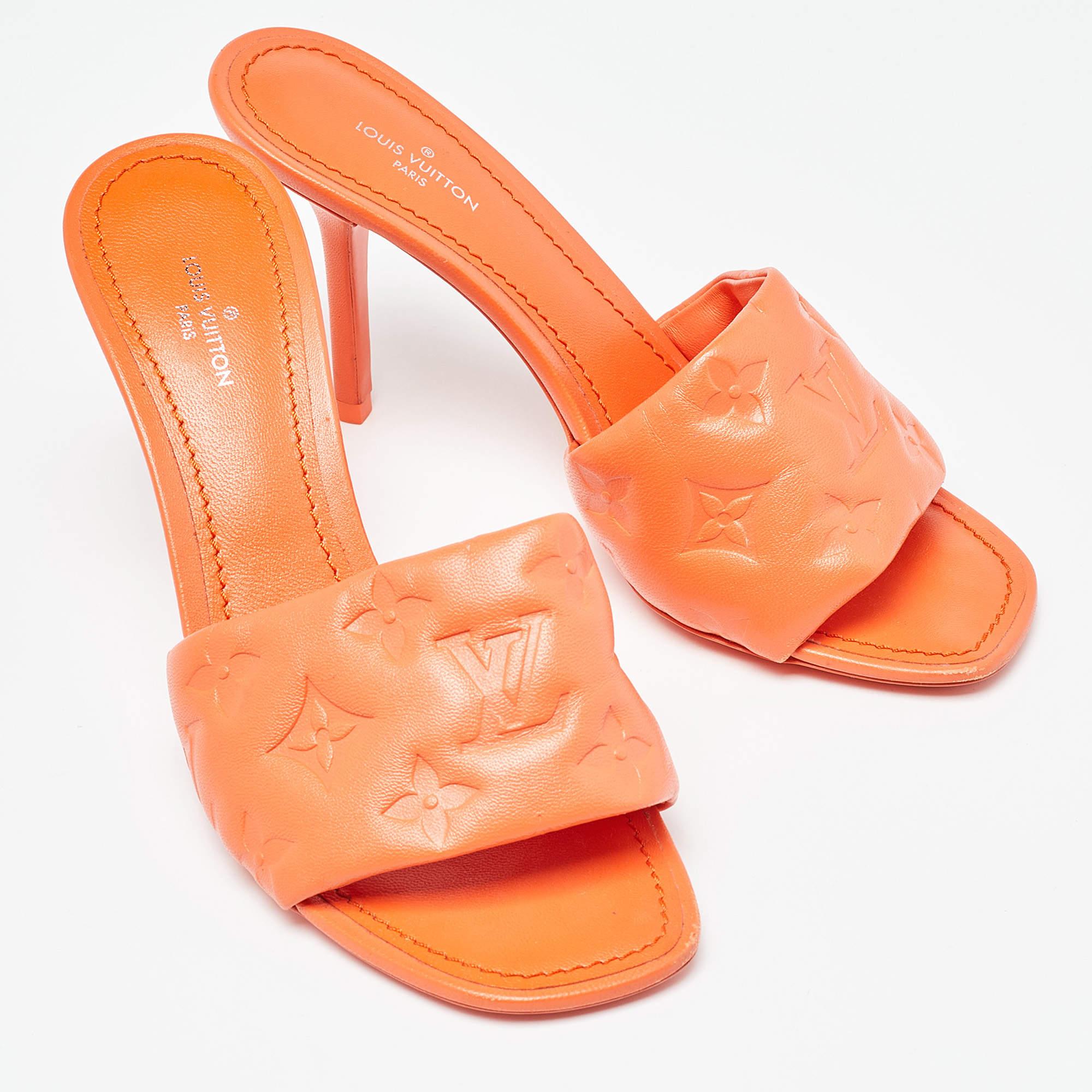 Louis Vuitton Orange Monogram Leather Revival Open Toe Slide Sandals Size 36 For Sale 2