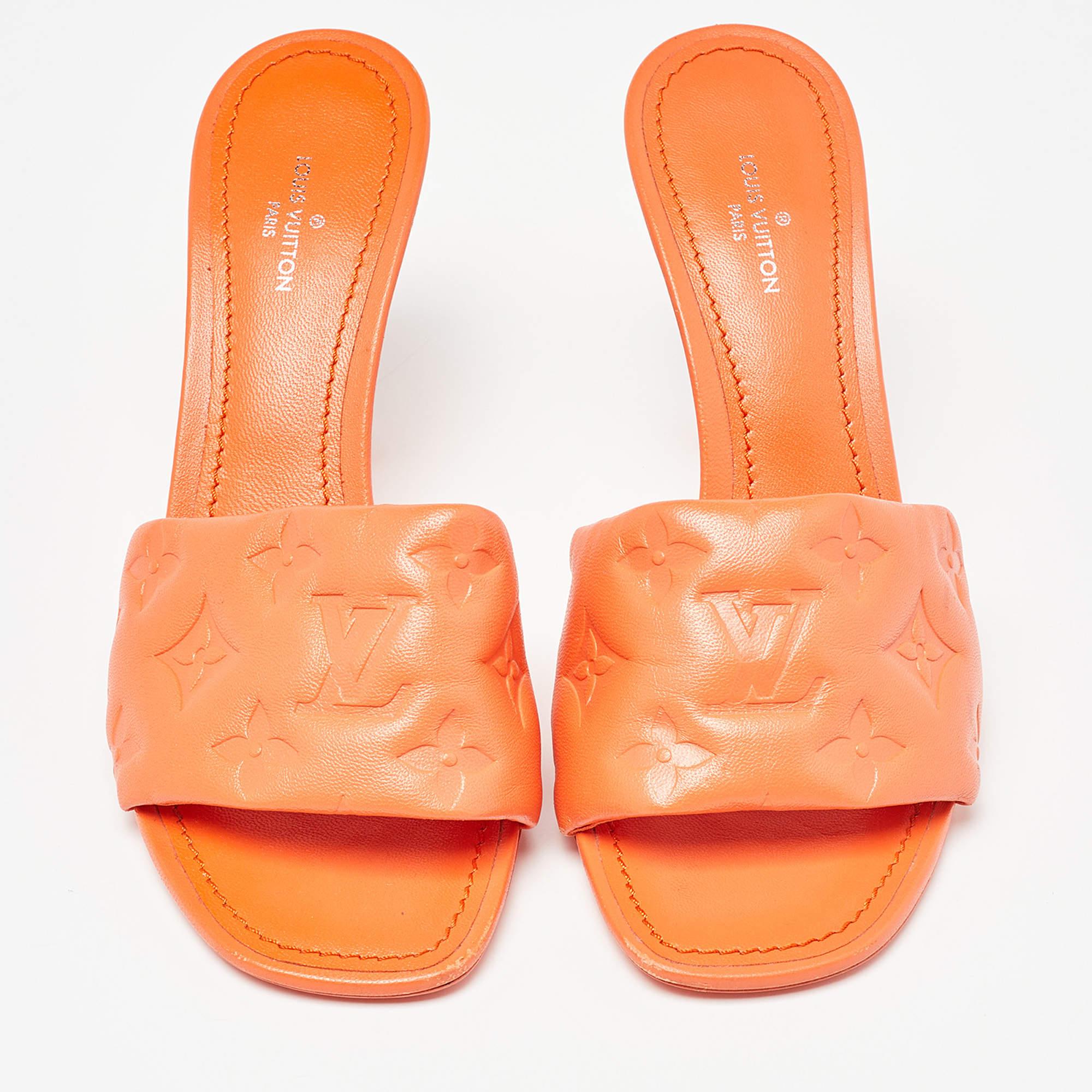 Louis Vuitton Orange Monogram Leather Revival Open Toe Slide Sandals Size 36 For Sale 3