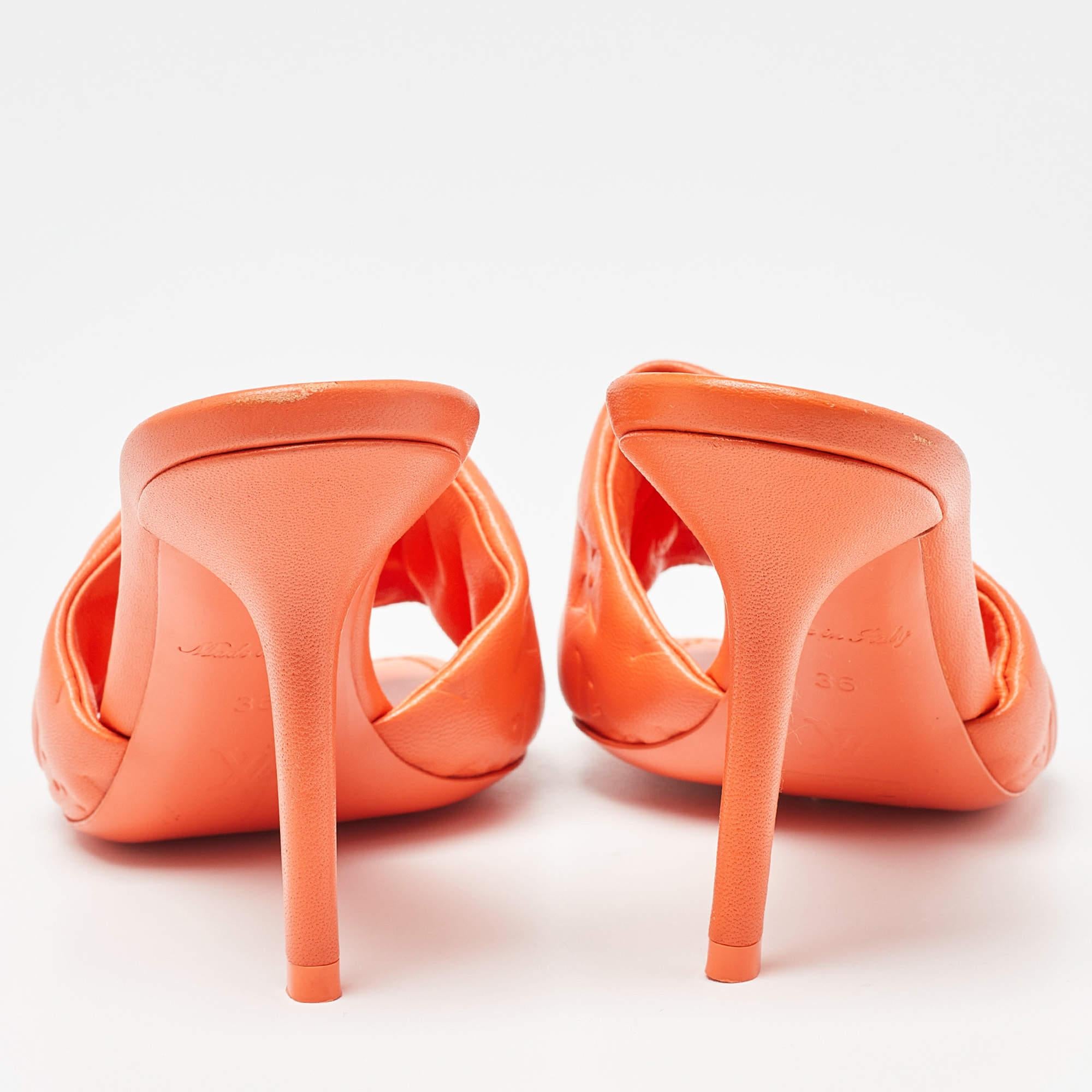 Louis Vuitton Orange Monogram Leather Revival Open Toe Slide Sandals Size 36 For Sale 4