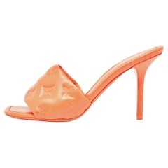 Used Louis Vuitton Orange Monogram Leather Revival Open Toe Slide Sandals Size 36
