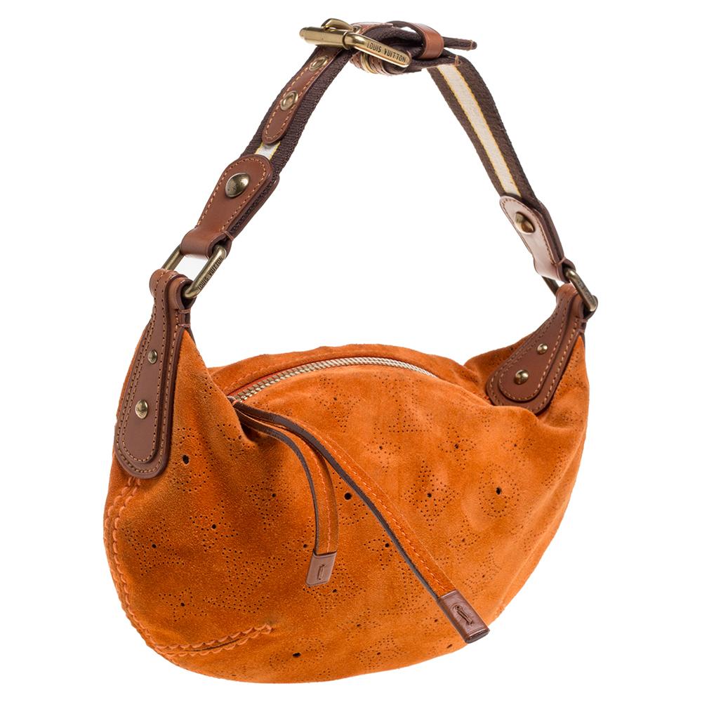 Louis Vuitton Orange Monogram Suede Onatah Fleurs PM Bag In Good Condition In Dubai, Al Qouz 2