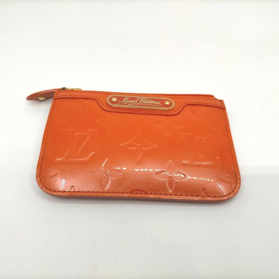 Women's Louis Vuitton Orange Monogram Vernis Key Pouch Pochette Cles NM Keychain 862887