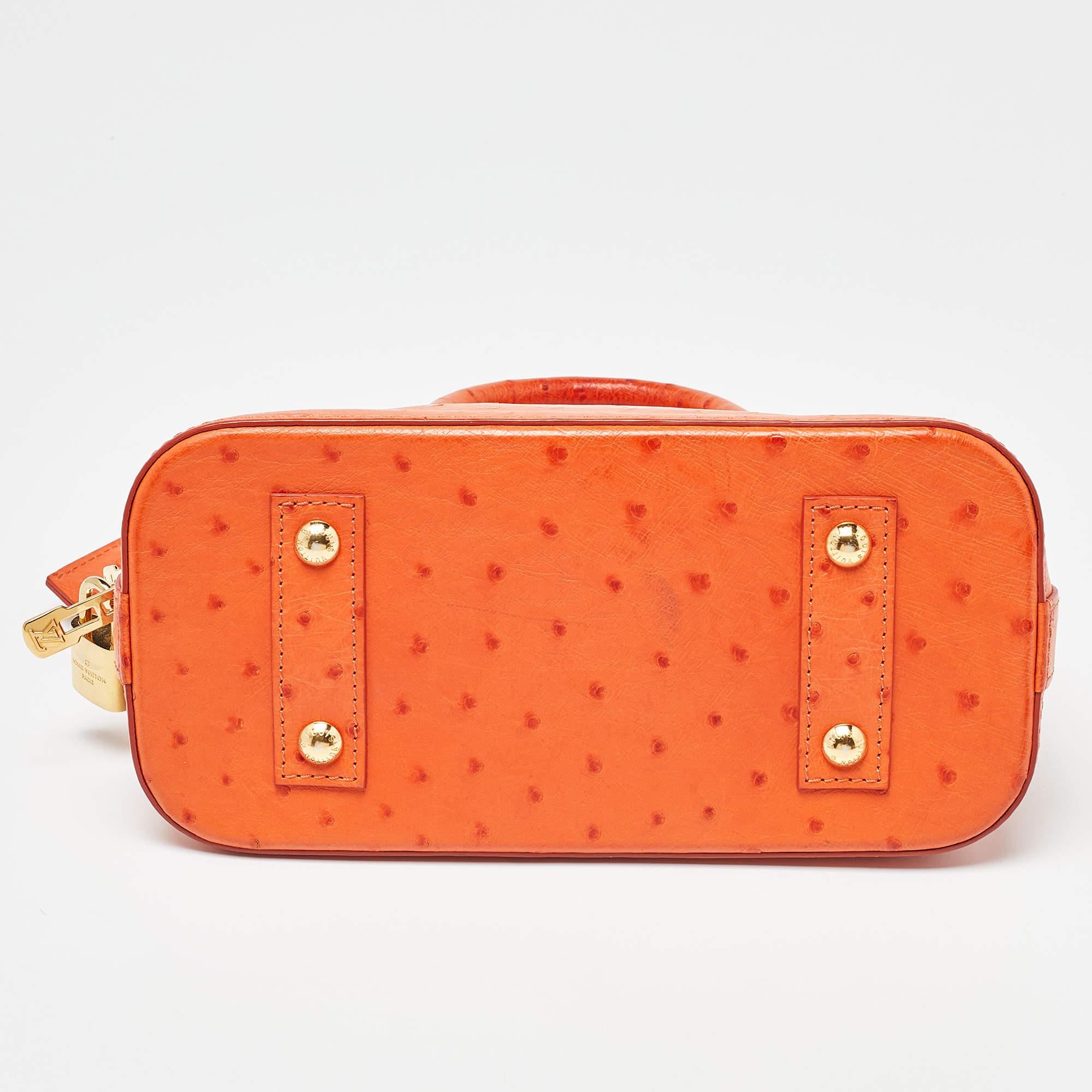 Louis Vuitton Orange Ostrich Alma BB Bag For Sale 6