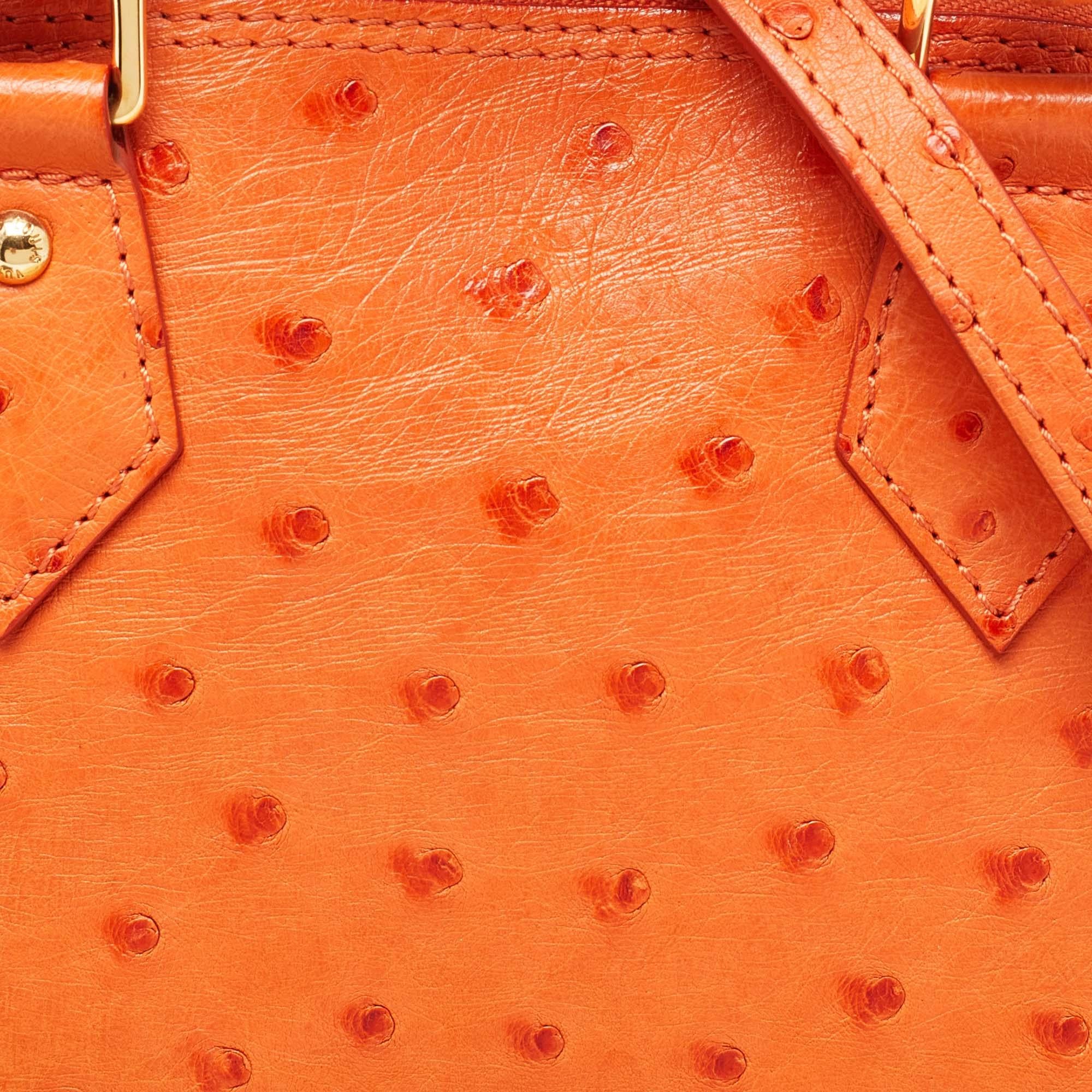 Louis Vuitton Orange Ostrich Alma BB Bag For Sale 9