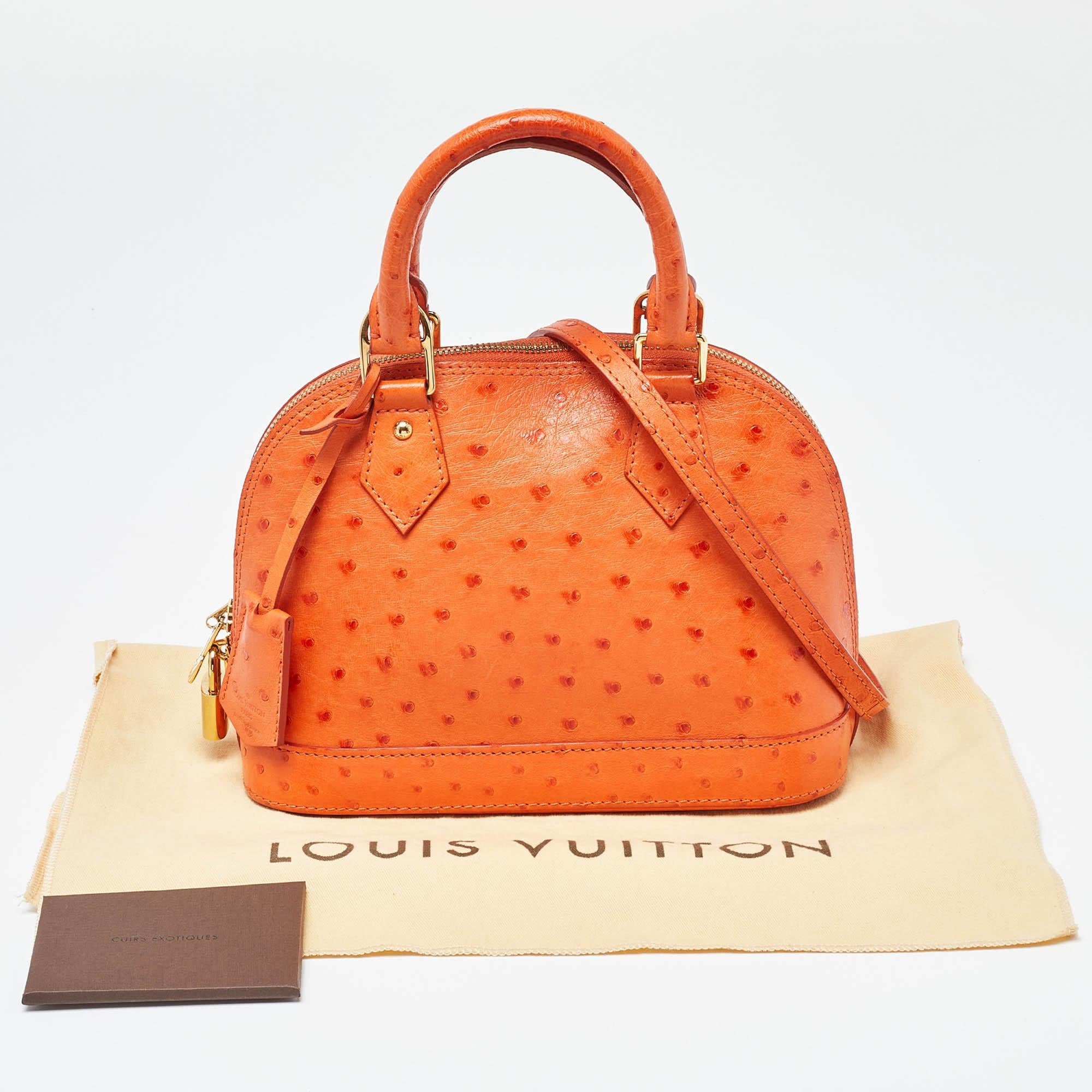 Louis Vuitton Orange Ostrich Alma BB Bag For Sale 10