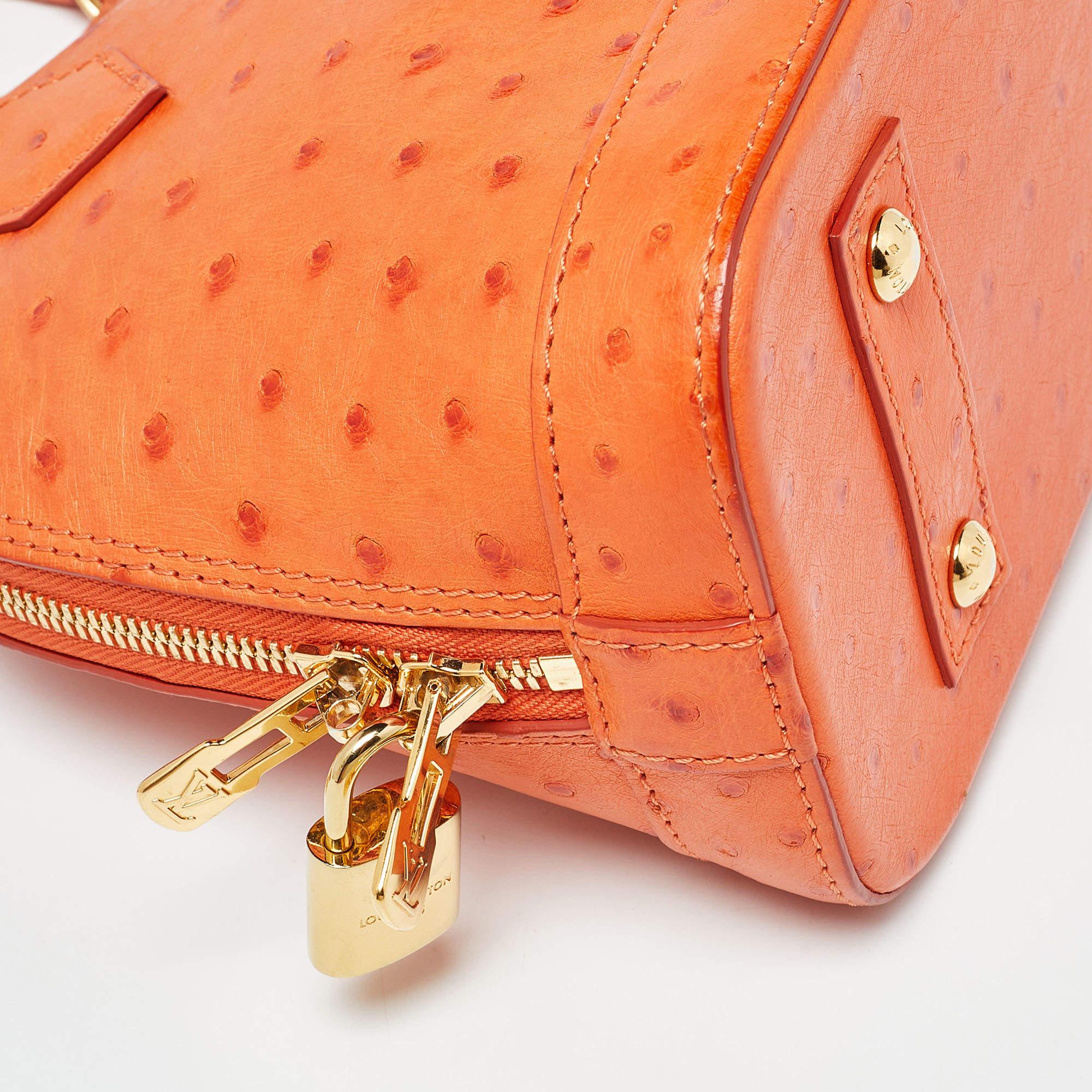 Louis Vuitton Orange Ostrich Alma BB Bag For Sale 1