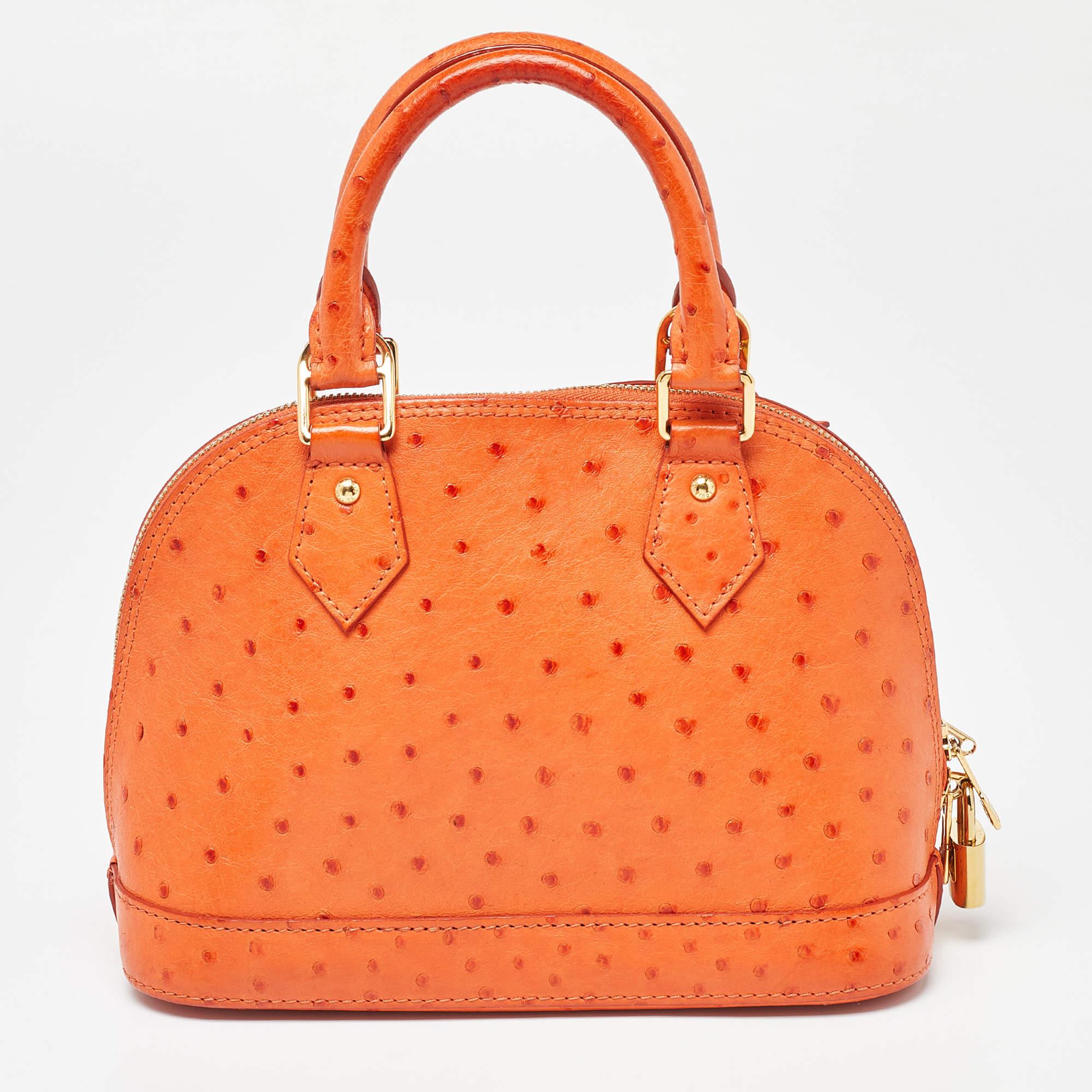 Louis Vuitton Orange Ostrich Alma BB Bag For Sale 2