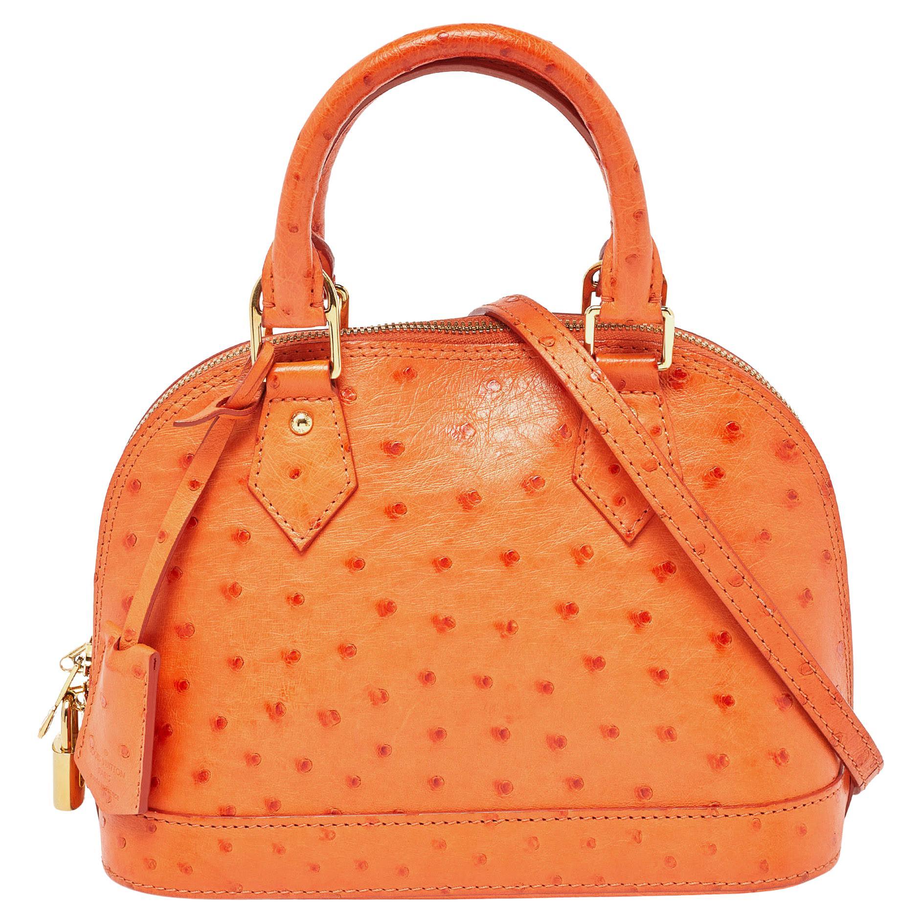 Louis Vuitton Orange Ostrich Alma BB Bag For Sale