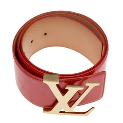 Louis Vuitton Orange Patent Leather LV Initiales Wide Waist Belt 85CM