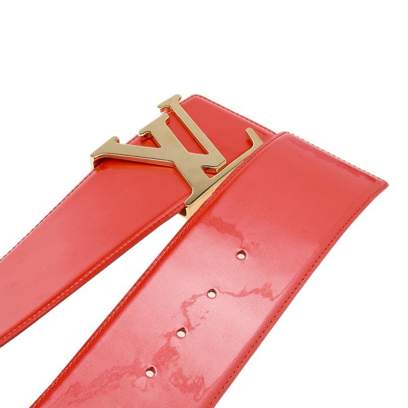 Pink Louis Vuitton Orange Patent Leather LV Initiales Wide Waist Belt 85CM