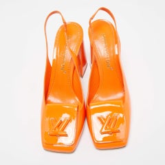 Louis Vuitton Orange Patent Leather Shake Slingback Pumps Size 40