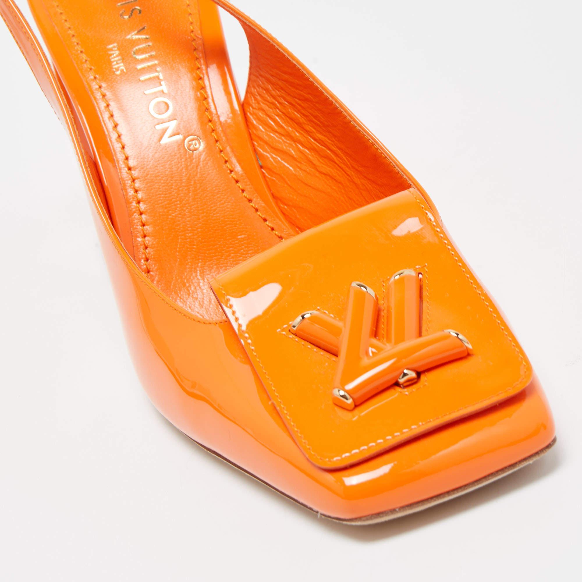 Women's Louis Vuitton Orange Patent Leather Shake Slingback Pumps Size 40