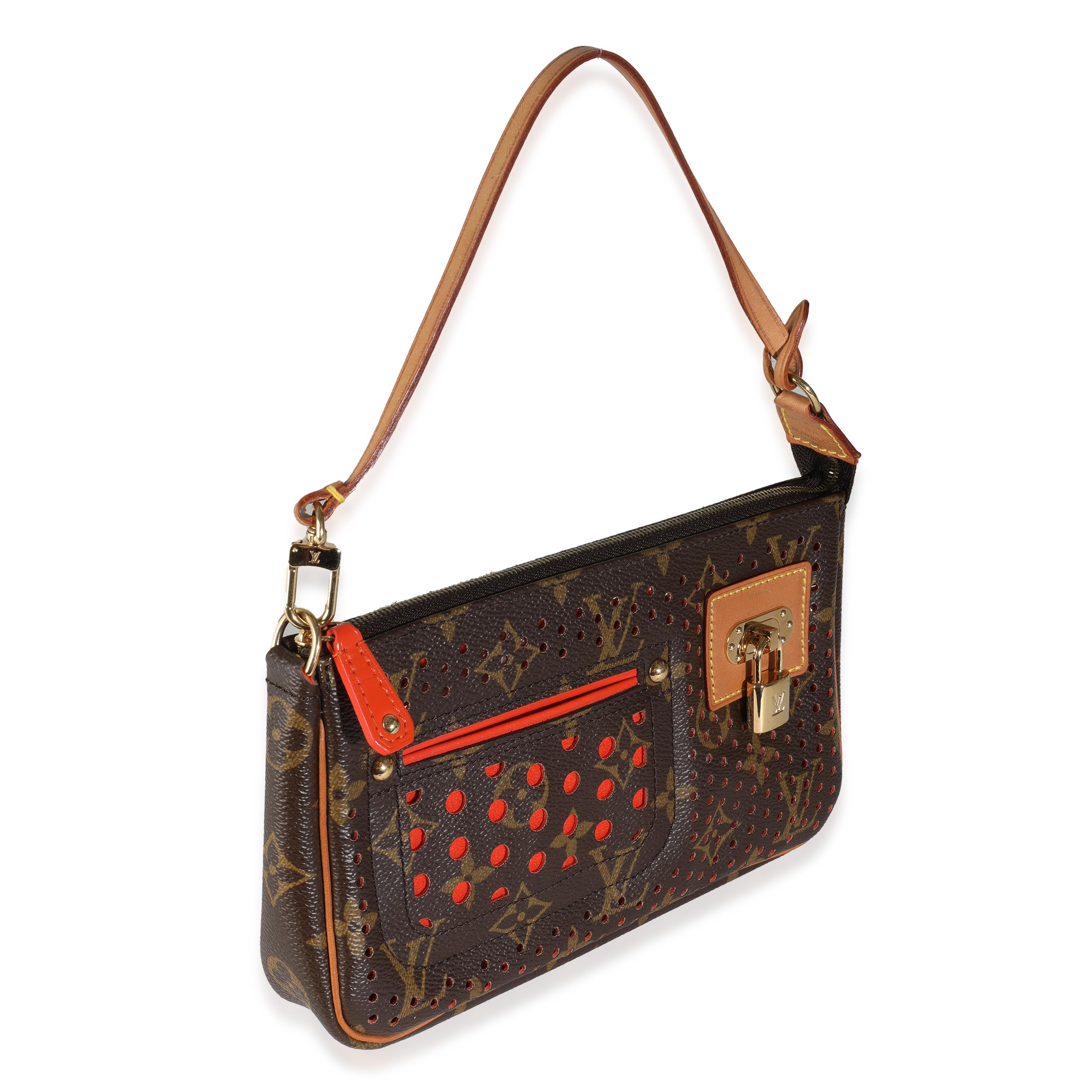 Black Louis Vuitton Orange Perforated Monogram Canvas Pochette Accessoires For Sale