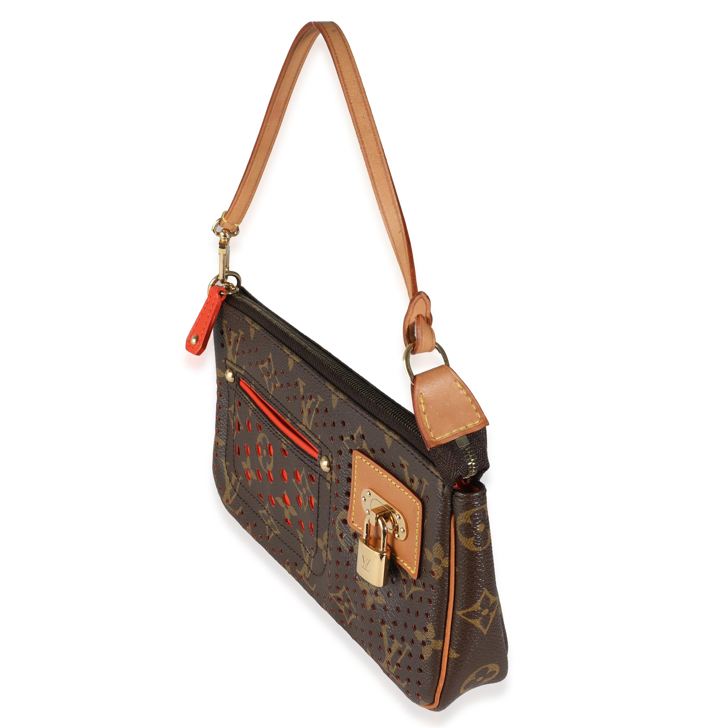 Louis Vuitton Orange Perforated Monogram Canvas Pochette Accessoires In Excellent Condition For Sale In New York, NY