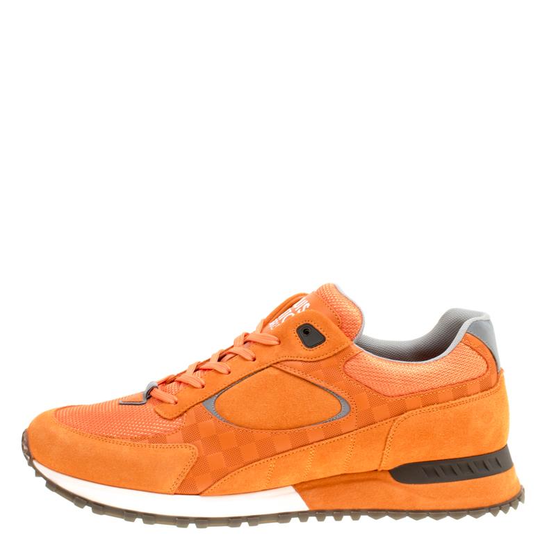 A perfect everyday pair of sneakers which are comfortable to use and easy to wear with a distinct luxurious look, these Louis Vuitton sneakers are sure to become your new favorite everyday wear shoe. Constructed in orange suede and subtle mesh