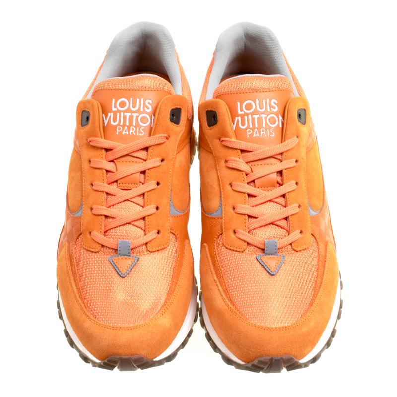 Louis Vuitton Orange Suede and Mesh Lace Up Sneakers Size 41.5 In New Condition In Dubai, Al Qouz 2