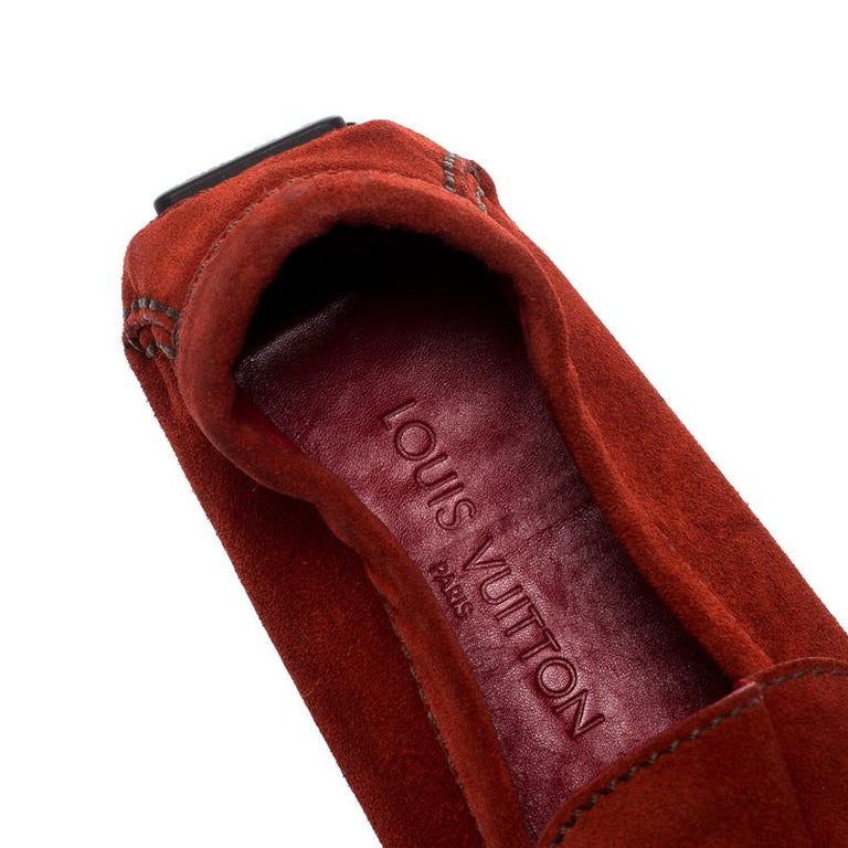 Louis Vuitton Orange Suede Loafers Size 45 For Sale at 1stDibs