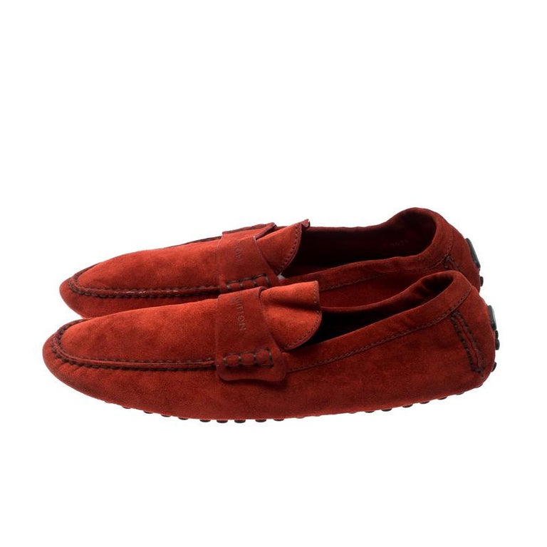 Louis Vuitton Orange Suede Loafers Size 45 For Sale at 1stDibs