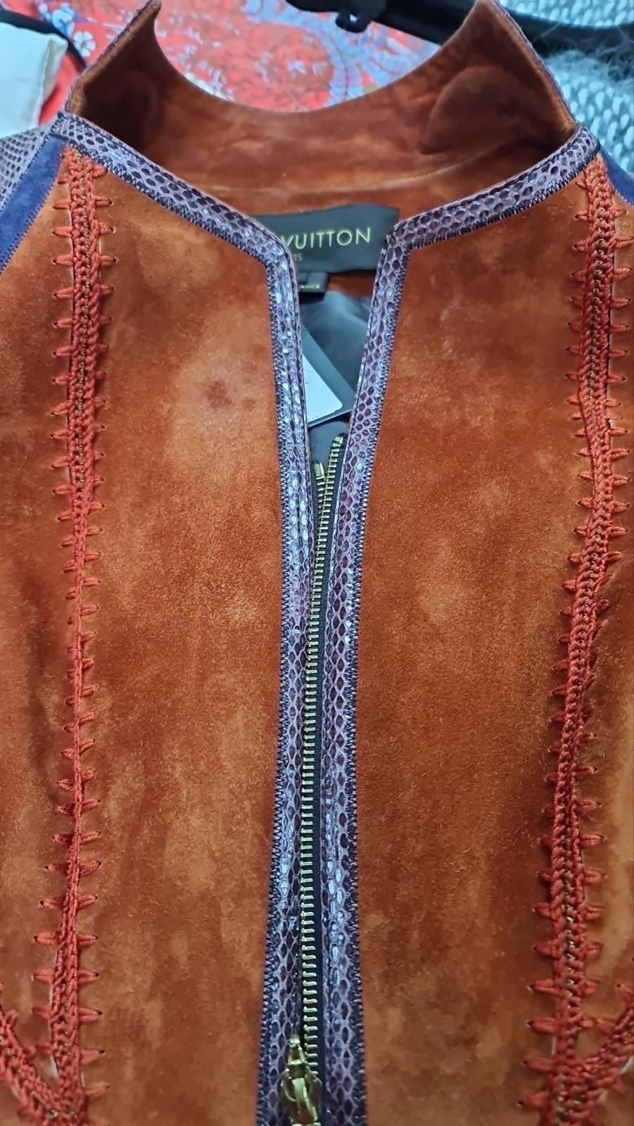 Louis Vuitton Orange Suede Python Trim Leather Jacket 4