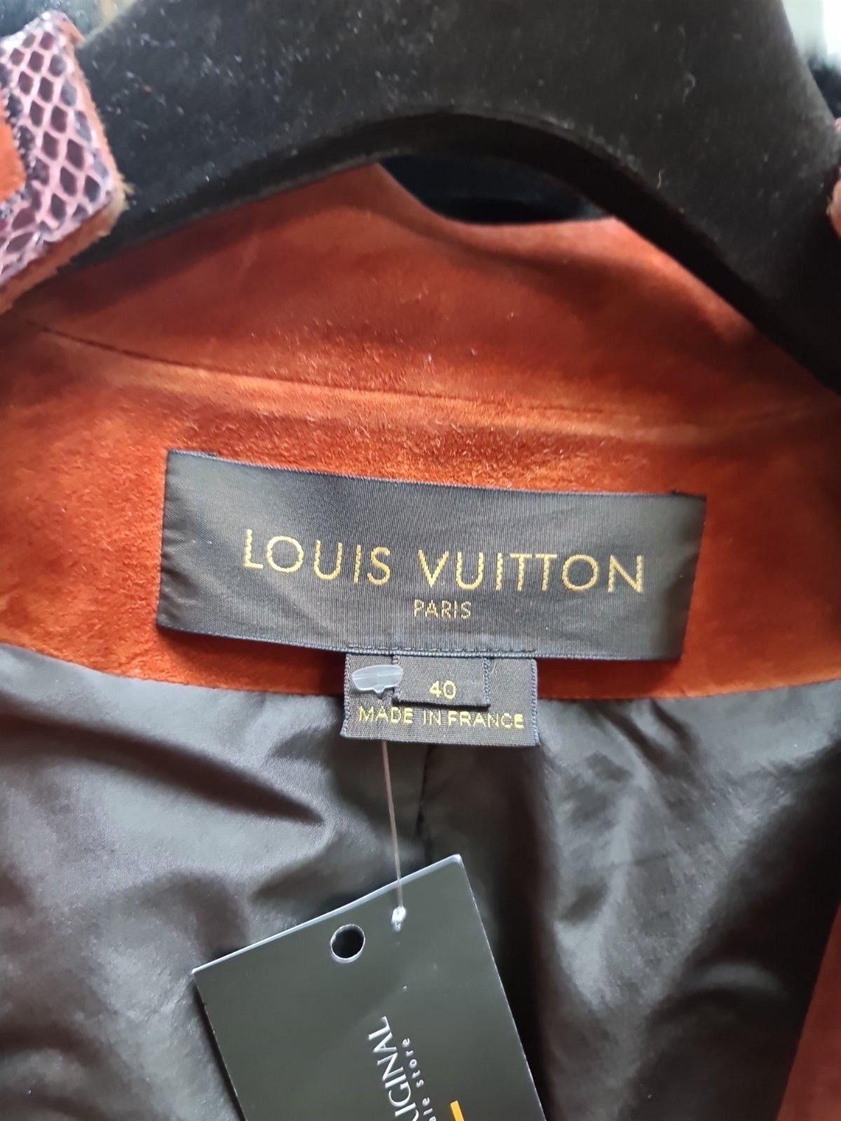 Louis Vuitton Orange Suede Python Trim Leather Jacket 5