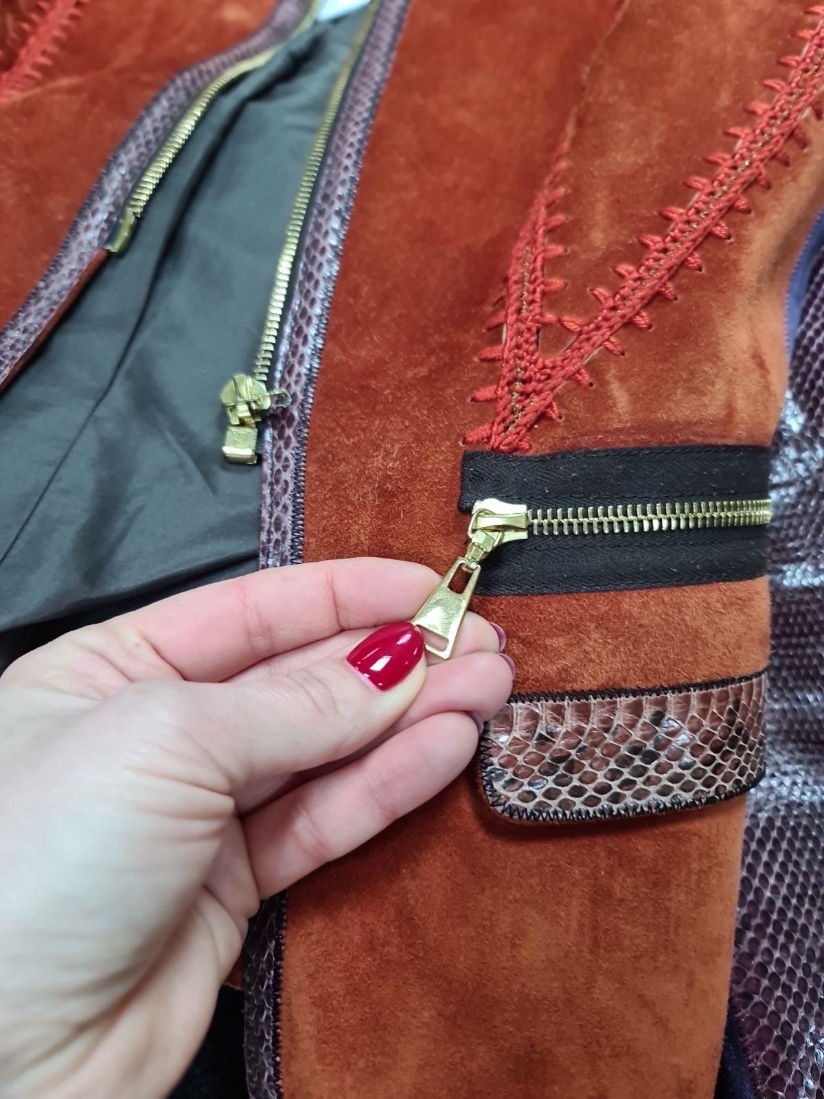 Louis Vuitton Orange Suede Python Trim Leather Jacket 6
