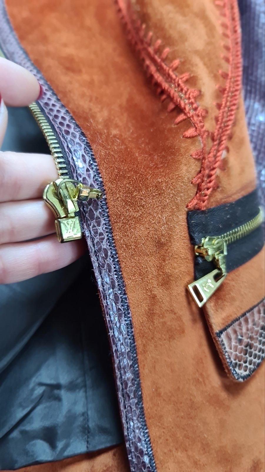 Louis Vuitton Orange Suede Python Trim Leather Jacket In Good Condition In Krakow, PL