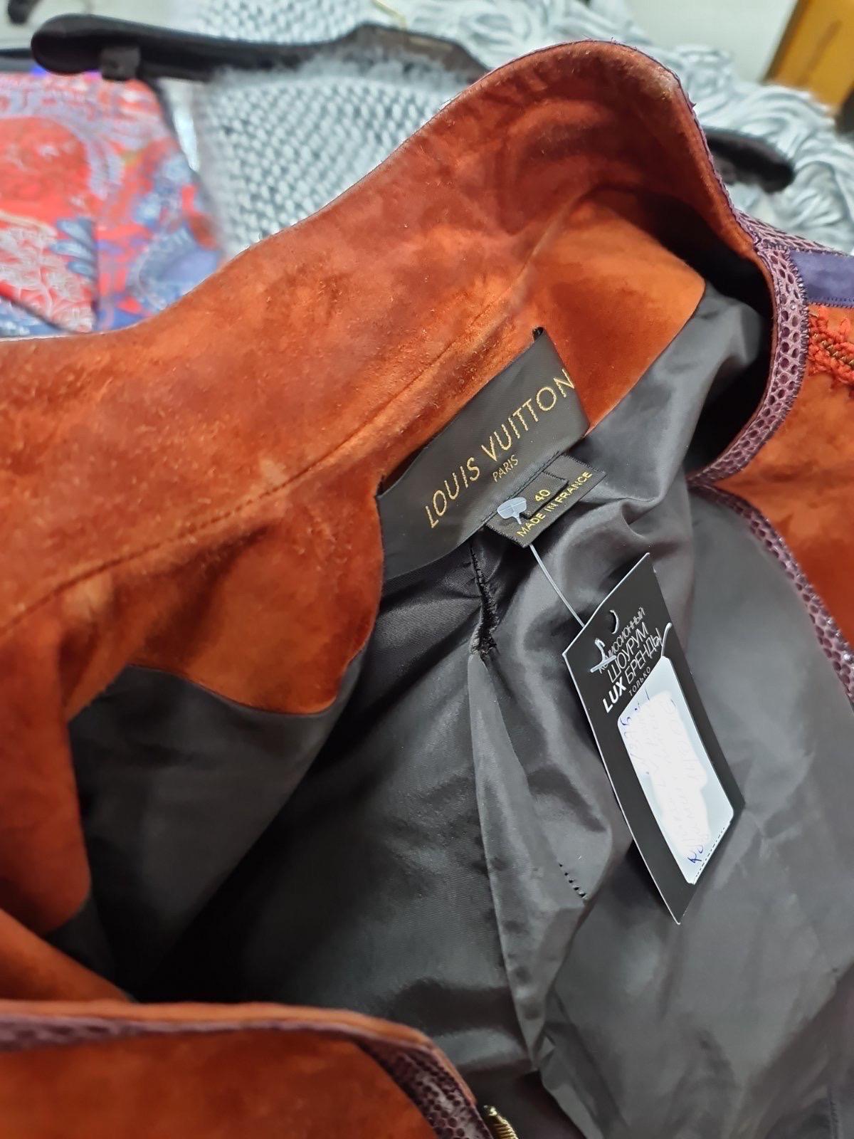Women's Louis Vuitton Orange Suede Python Trim Leather Jacket