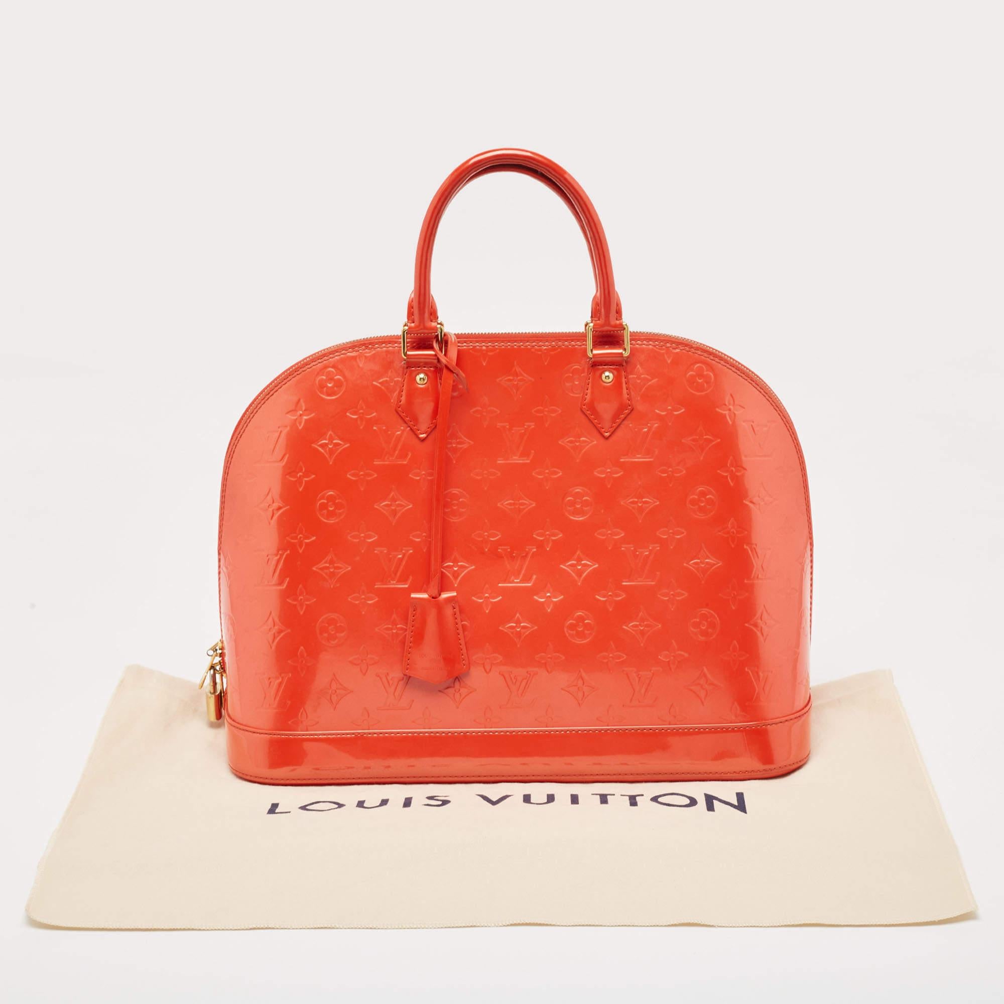 Louis Vuitton Orange Sunset Monogram Vernis Alma GM Bag 12