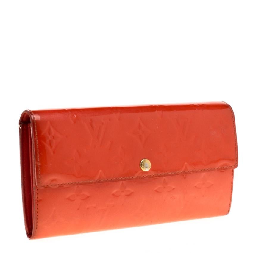 Women's Louis Vuitton Orange Sunset Monogram Vernis Porte Tresor International Wallet