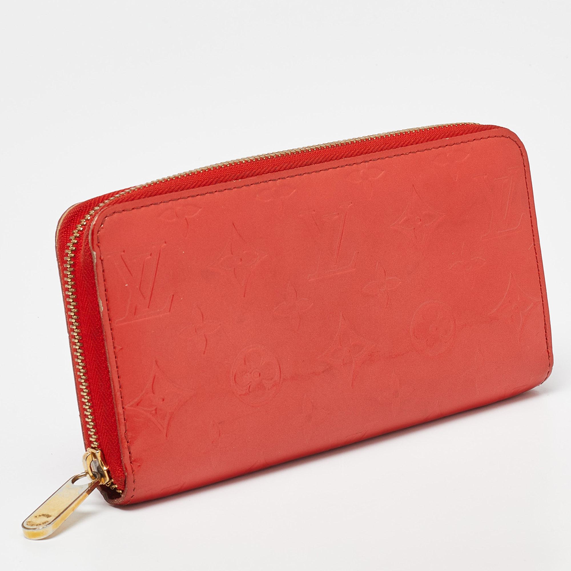 Red Louis Vuitton Orange Sunset Monogram Vernis Zippy Wallet For Sale