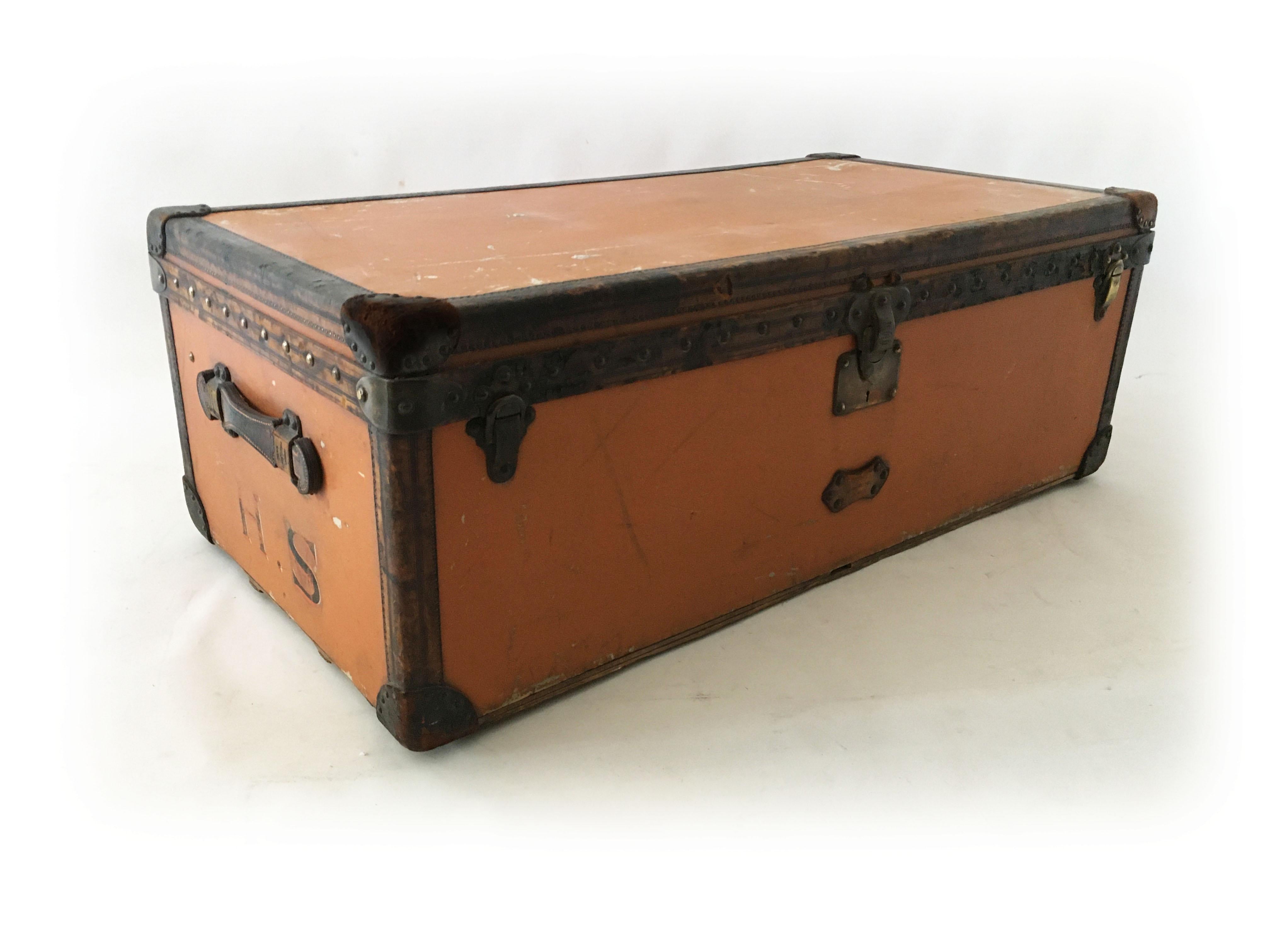 Early 20th Century Louis Vuitton Orange Vuittonite Canvas Steamer Trunk, France, circa 1910 For Sale