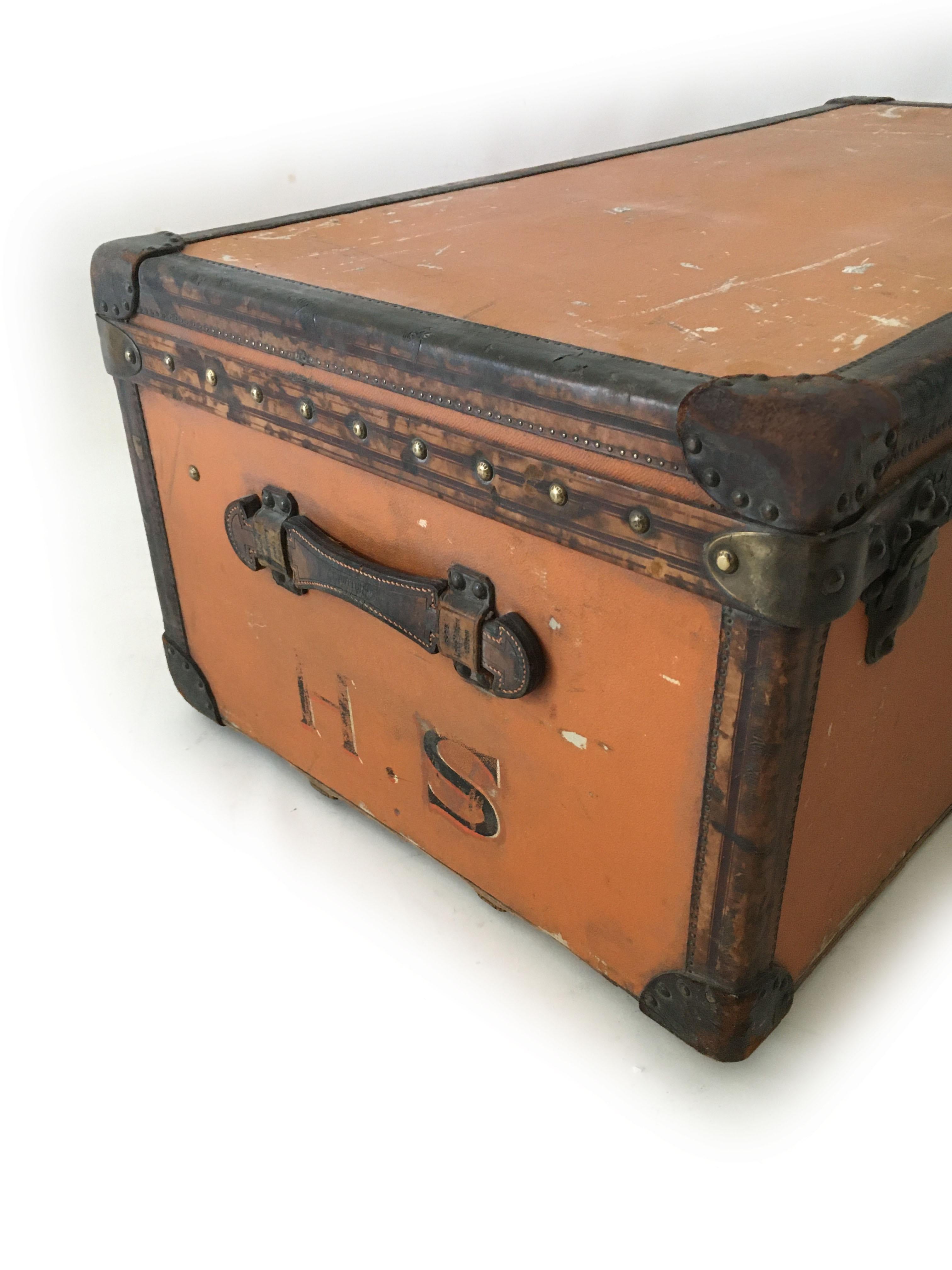Louis Vuitton Orange Vuittonite Canvas Steamer Trunk, France, circa 1910 In Good Condition For Sale In Vienna, AT