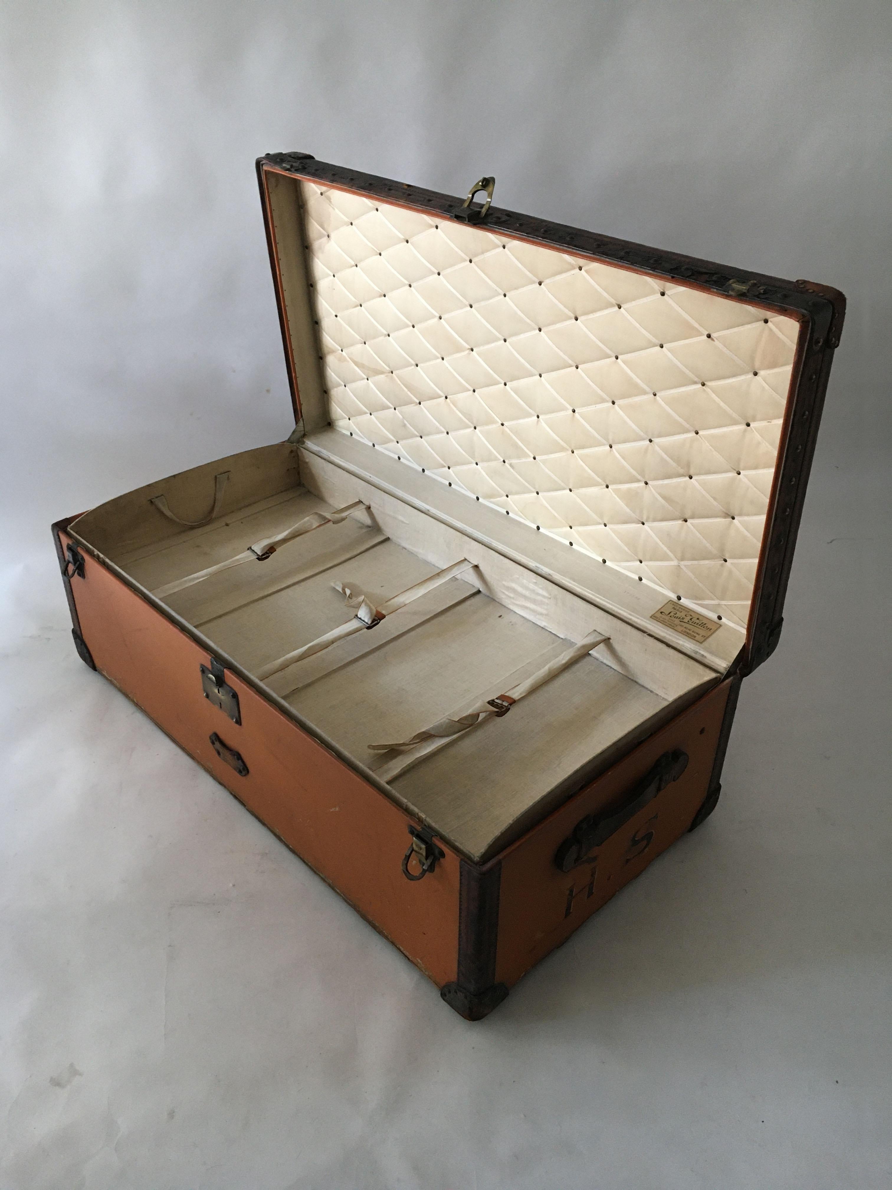 Brass Louis Vuitton Orange Vuittonite Canvas Steamer Trunk, France, circa 1910 For Sale