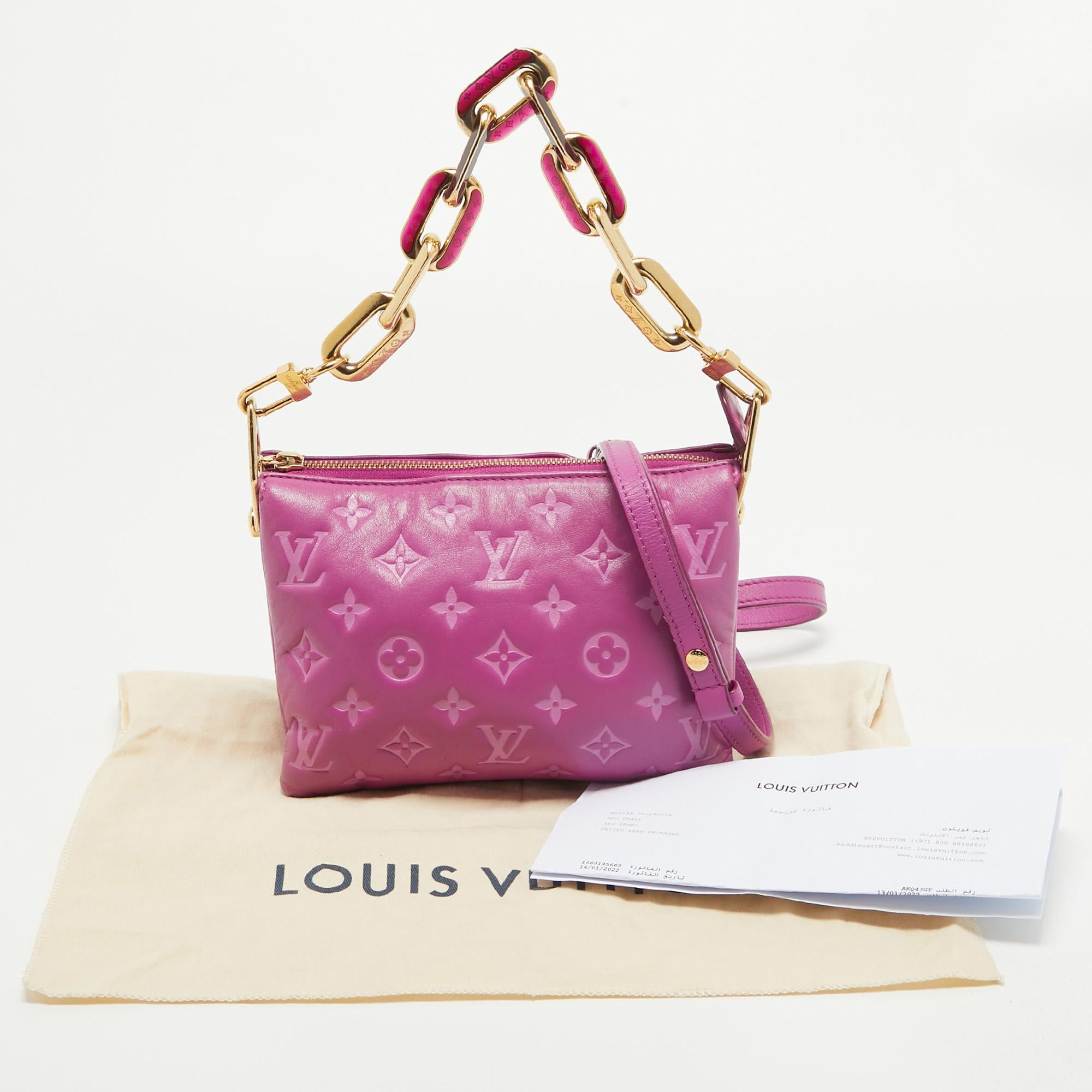 Louis Vuitton Orchid Monogram Embossed Puffy Leather Coussin BB Bag For Sale 16