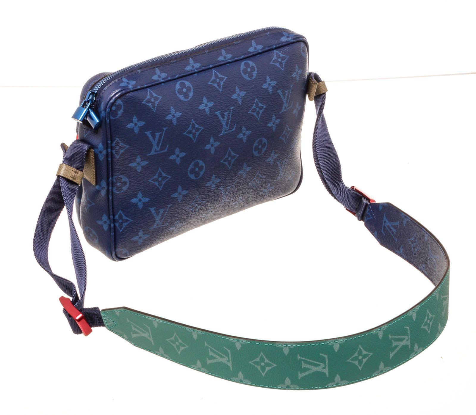 Blue Louis Vuitton Outdoor Messenger Bag PM with blue hardware, adjustable strap For Sale
