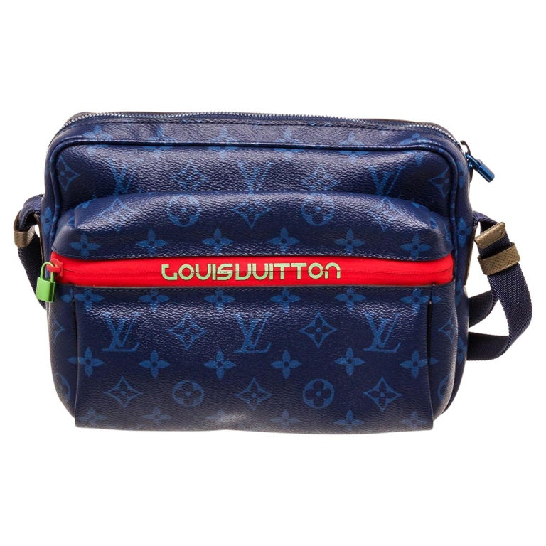 Louis Vuitton Outdoor Messenger Bag PM with blue hardware, adjustable strap