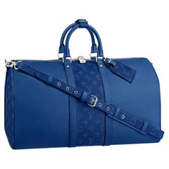 Louis Vuitton Pacific Blue Taiga Cowhide Leather Keepall Bandouliere 50