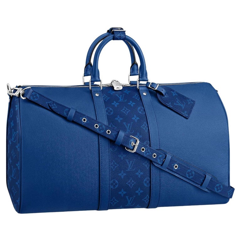 Louis Vuitton Pacific Blue Taiga Cowhide Leather Keepall Bandouliere 50 For Sale