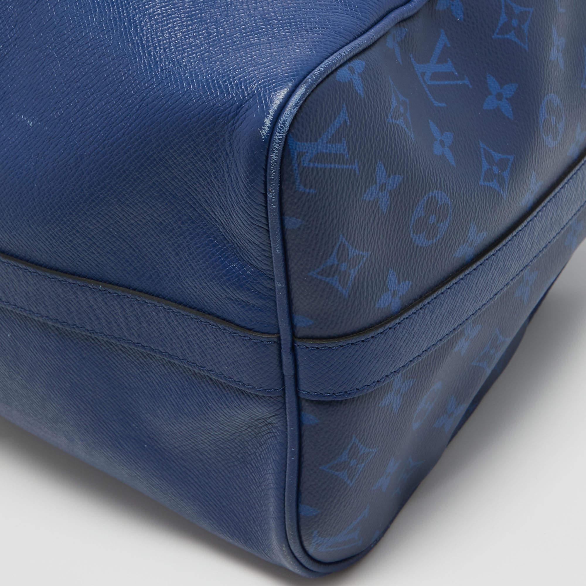 Men's Louis Vuitton Pacific Blue Taiga Leather and Monogram Eclipse Canvas Keepall Ban