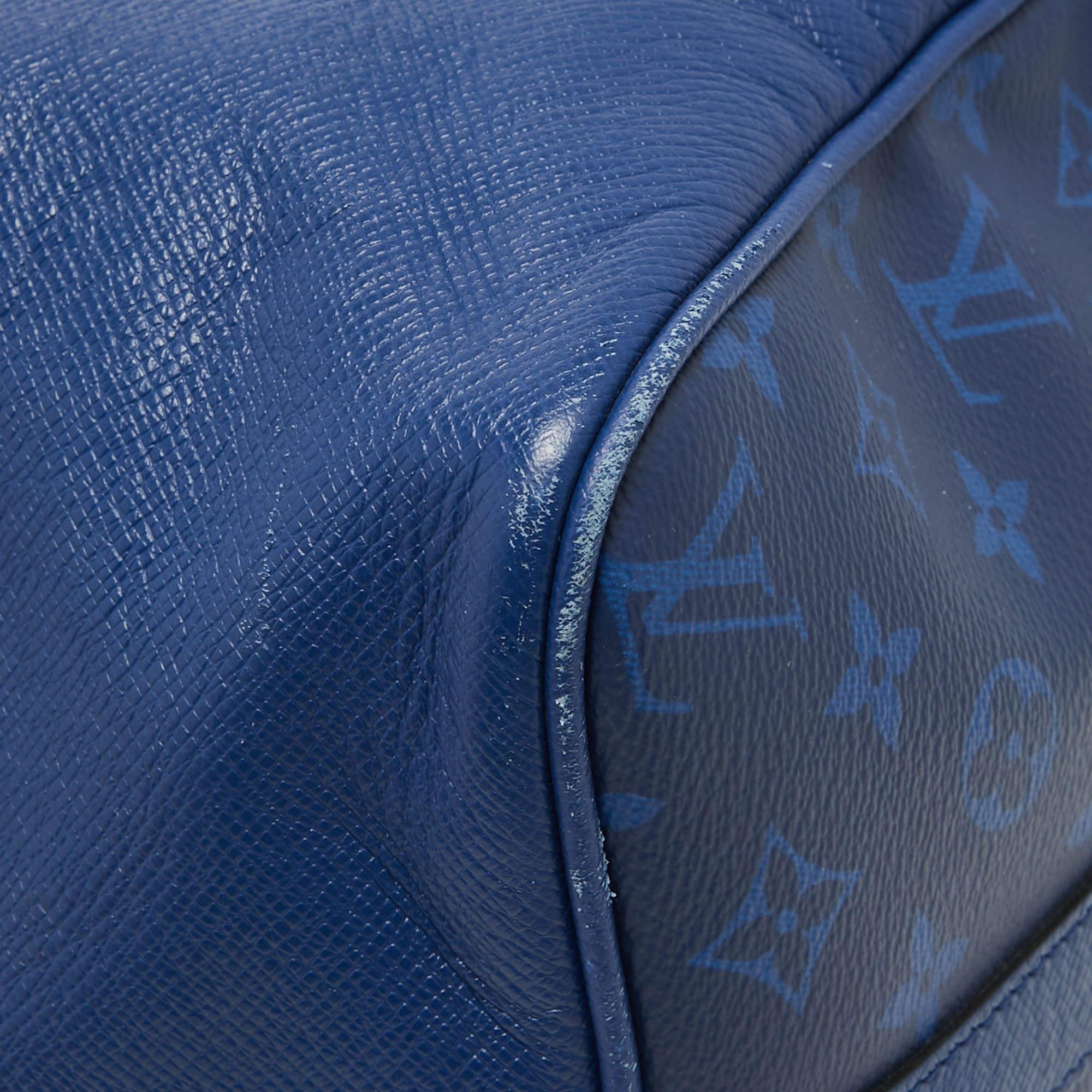 Louis Vuitton Pacific Blue Taiga Leather and Monogram Eclipse Canvas Keepall Ban For Sale 2