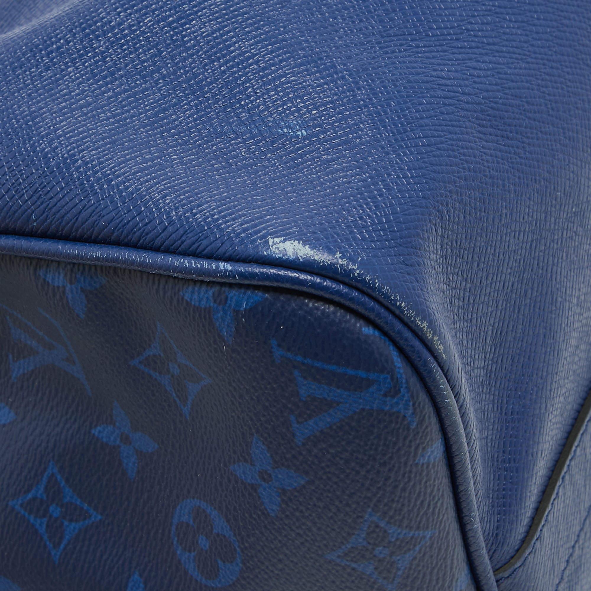 Louis Vuitton Pacific Blue Taiga Leather and Monogram Eclipse Canvas Keepall Ban 3