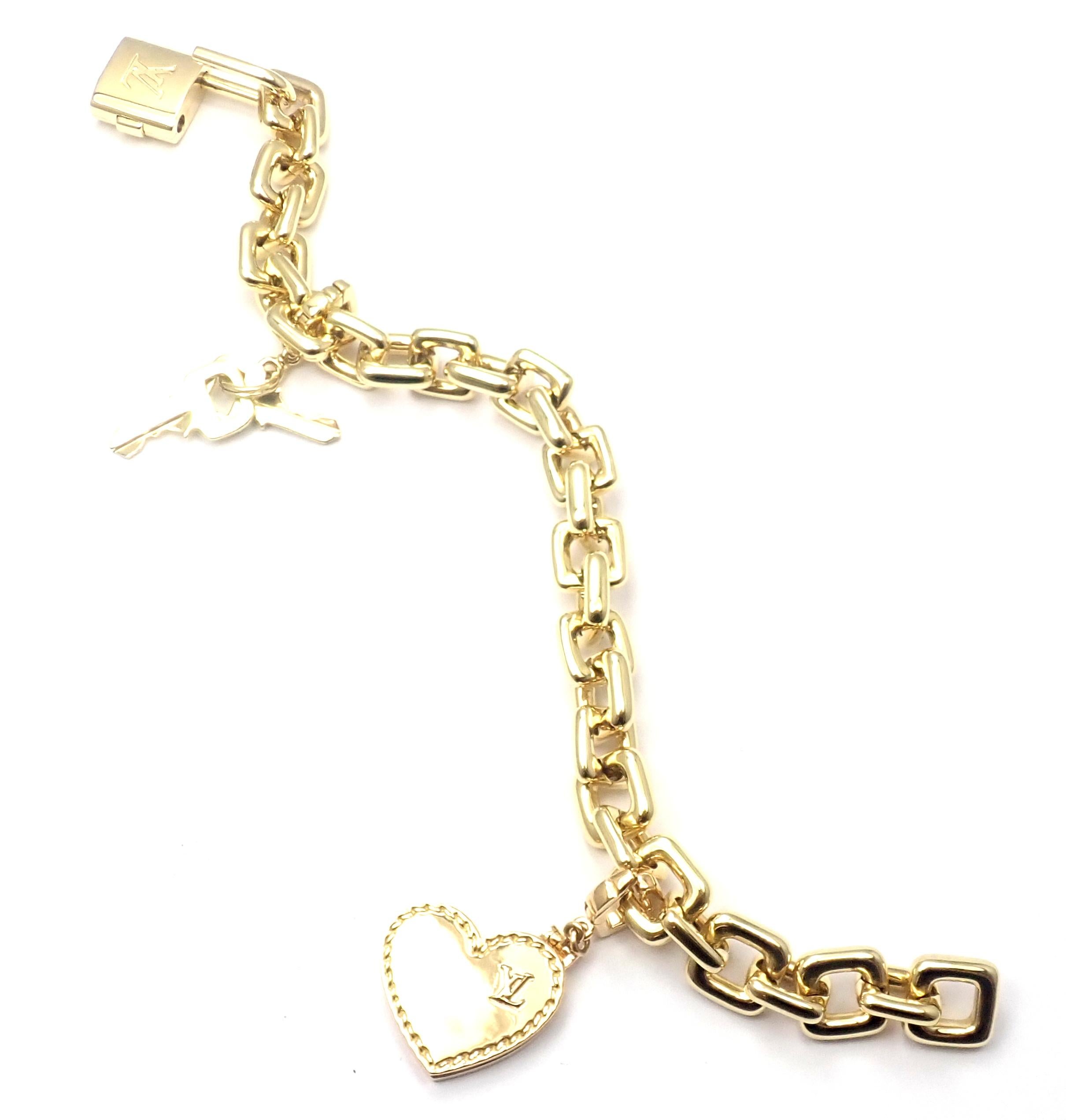 Louis Vuitton Padlock Heart Locket Charm Link Yellow Gold Bracelet 1