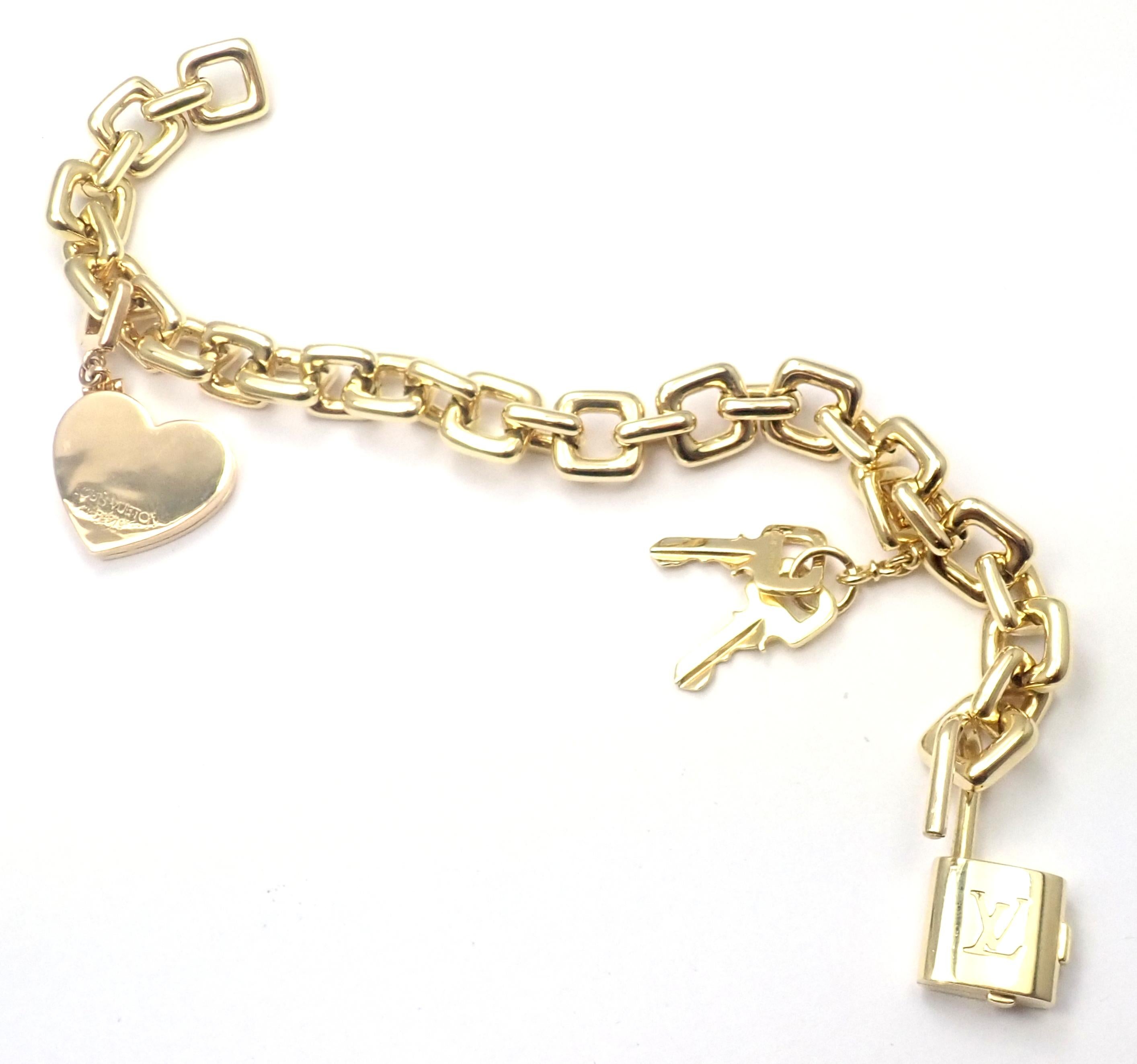 Louis Vuitton Padlock Heart Locket Charm Link Yellow Gold Bracelet 2