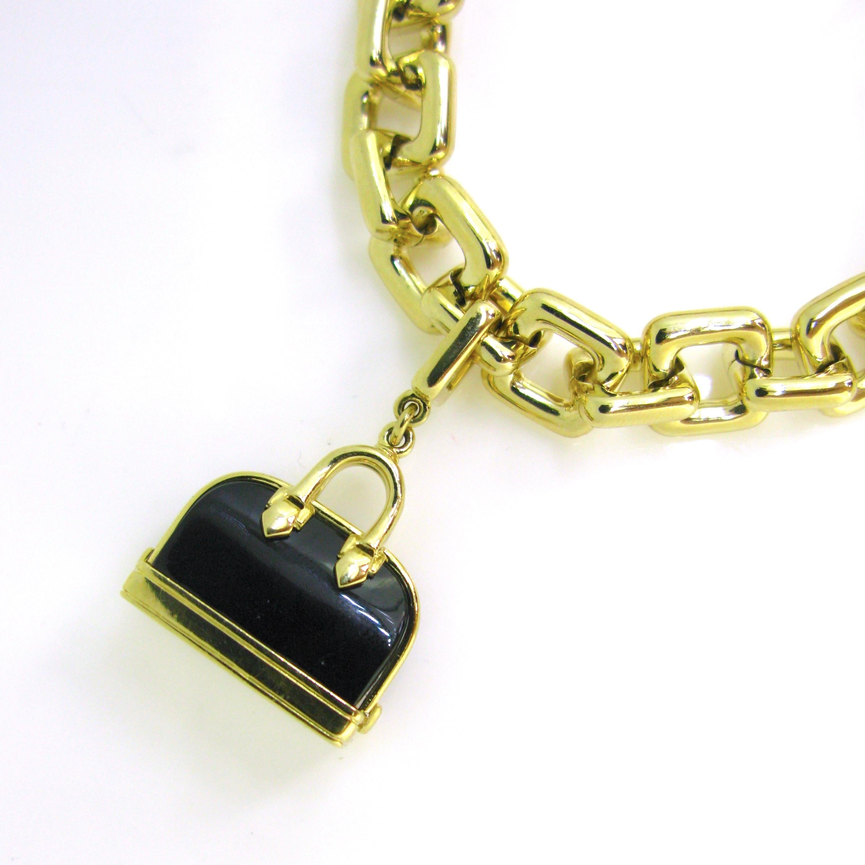 Modern Louis Vuitton Padlock Key Onyx Bag Yellow Gold Charm Link Bracelet